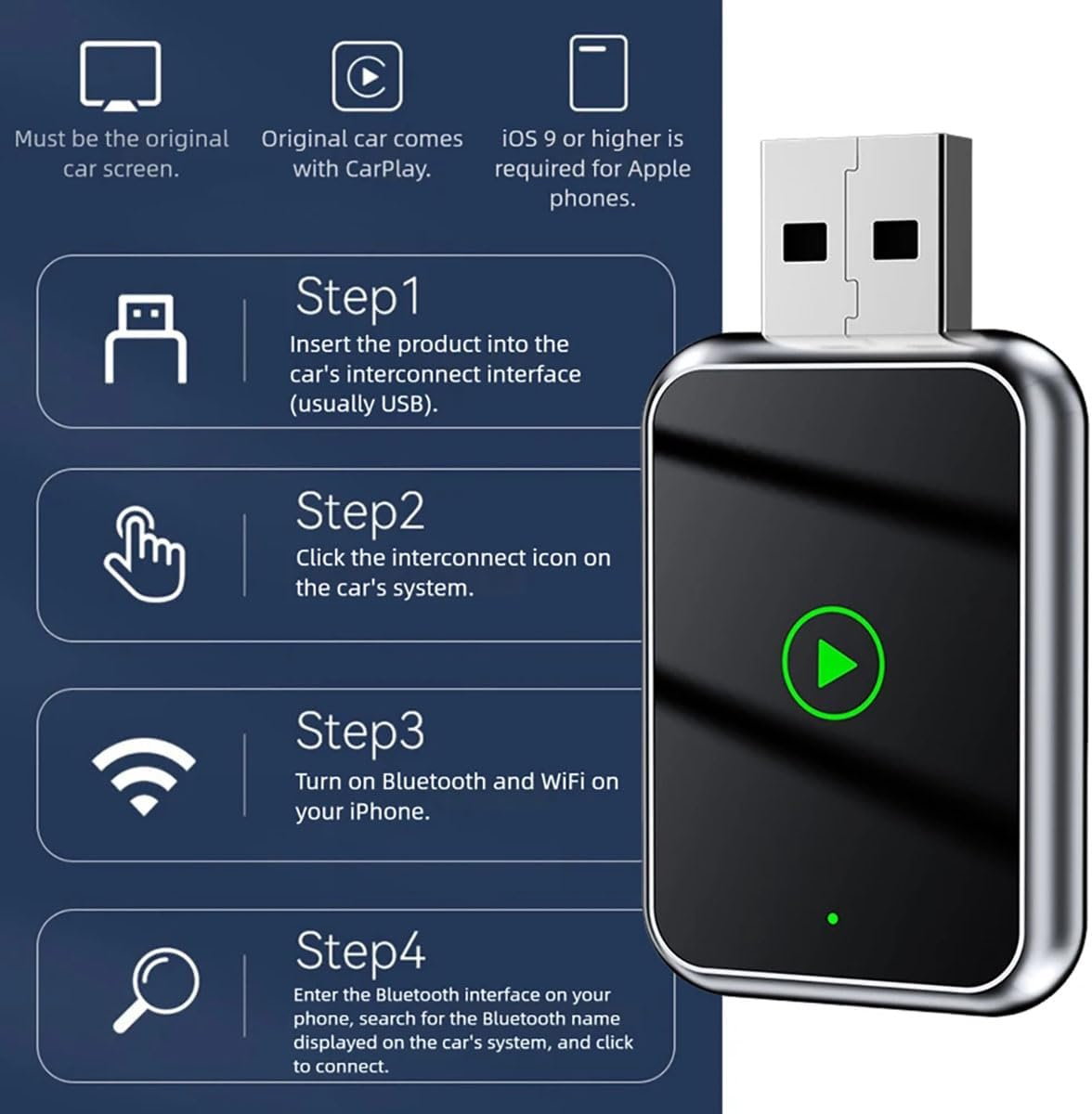 Wireless Carplay Adapter，Suitable Iphone/Android,2 in 1 Upgrade Wireless Auto Adapter, Dongle Plug and Play, No Delay,For Iphone Ios 10+/ Android 11+/ Cars（Champagne） image number 6