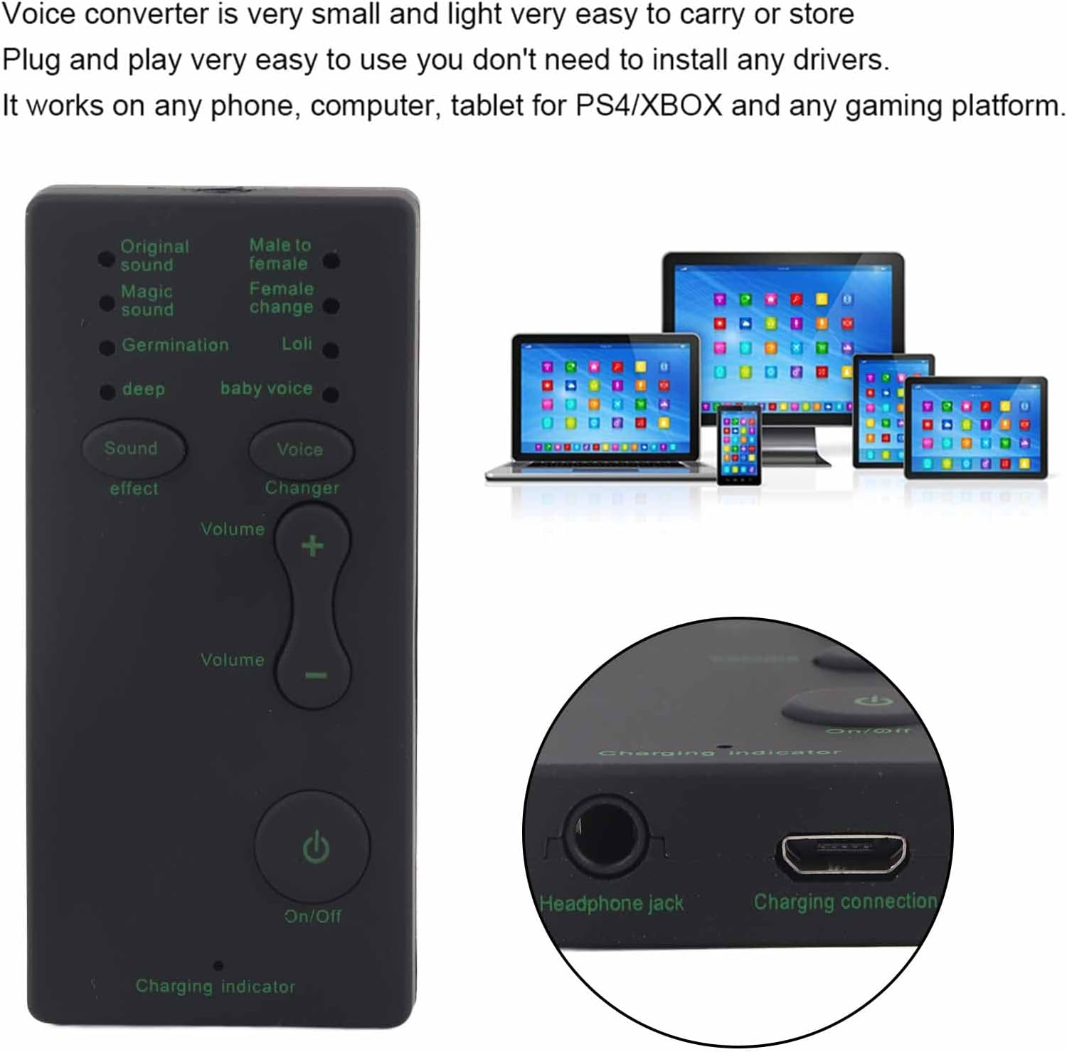 Voice Changer Disguiser, Mini Gaming Live Sound Card,Portable Sound Card Broadcast for for Mobile Phone Computer Laptop Mini Voice Changer Device image number 4