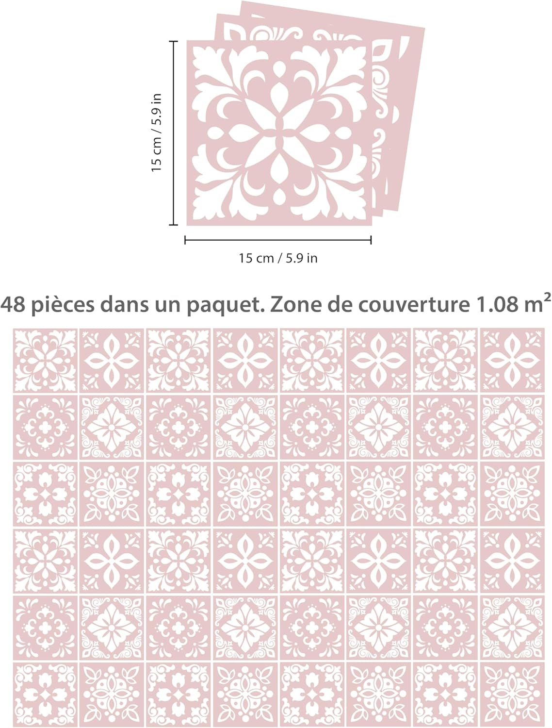 WALPLUS 15Cm 48 Pcs Sevilla Light Pink Wall Tile Stickers Peel and Stick Backsplash Self-Adhesive Vinyl Home Decor DIY Living Room Splashbacks Spring Easter Decoration Tile Paint Stick on Tiles Ideas image number 6