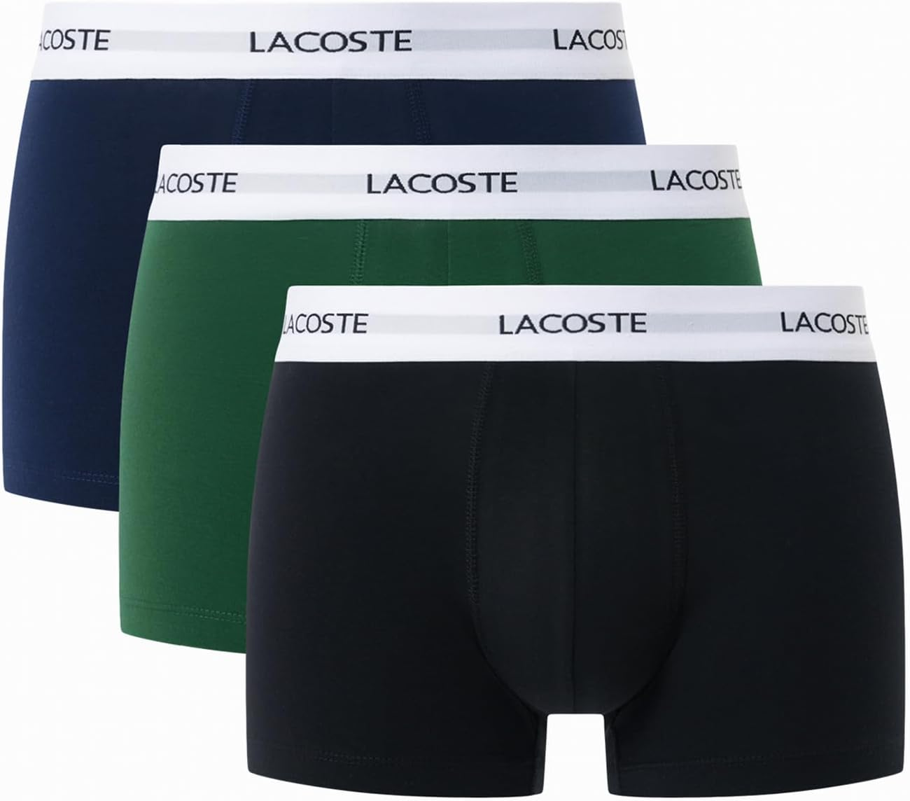 Lacoste Men'S 3 Pack Essential Trunks, Black/Green, S