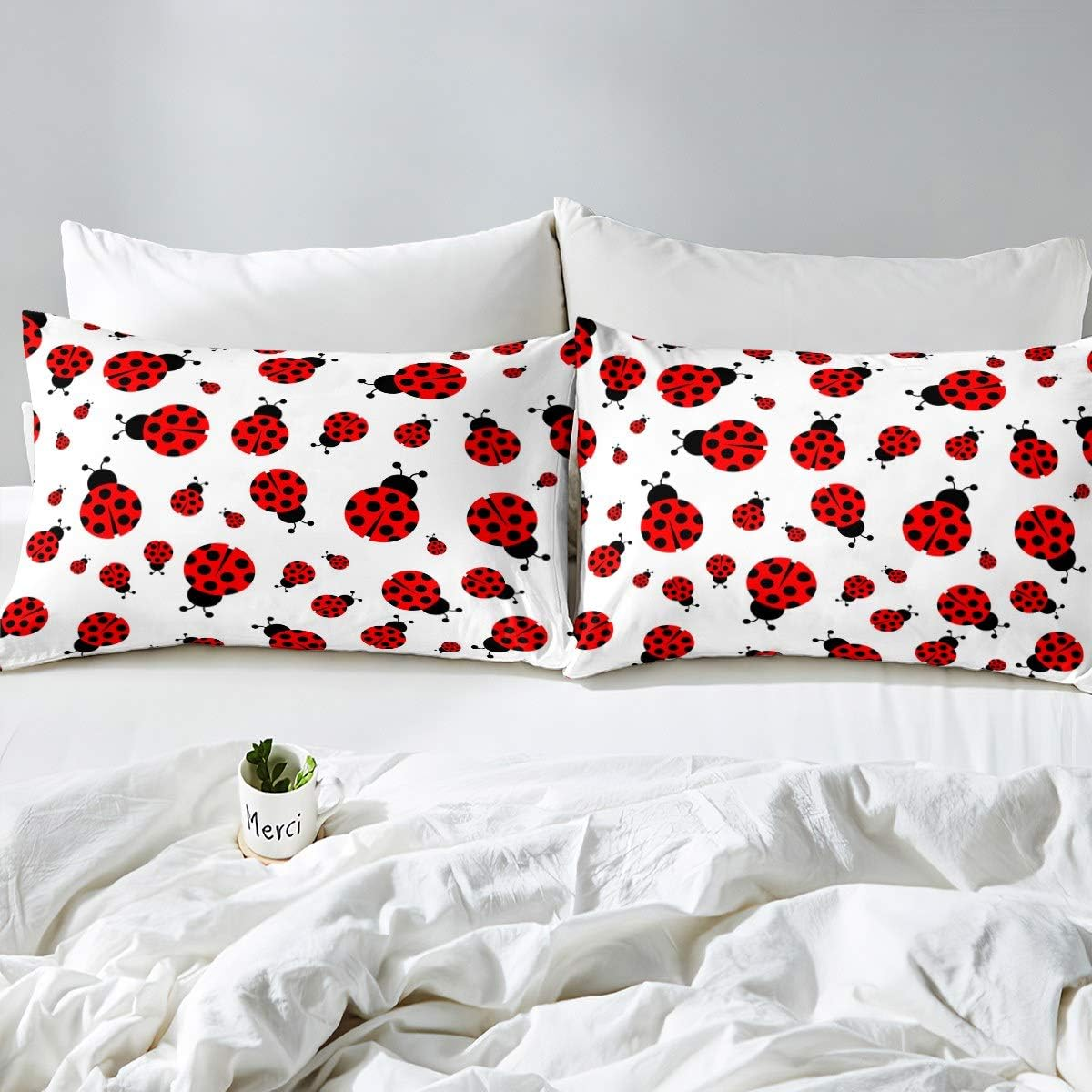 Feelyou Ladybug Duvet Cover 3D Ladybug Printed Bedding Set for Kids Boys Girls Flying Insects Comforter Cover Entomology Bedspread Cover Bedroom Collection 3Pcs Full Size