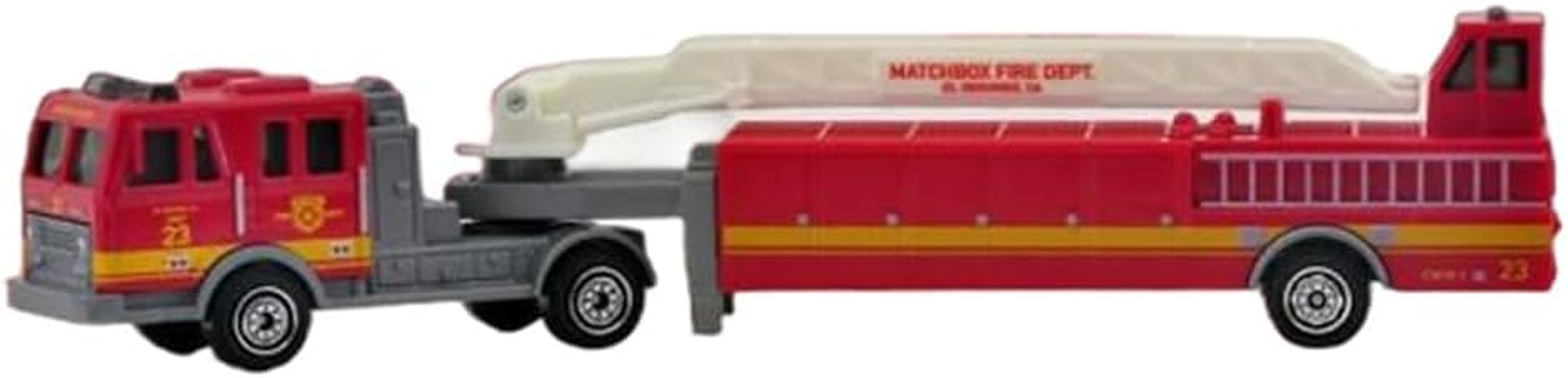 Collectible Die-Cast Matchbox Convoys Truck and Trailer Playset - MBX Mega Ton Firetruck with Trailer and International Workstar Ambulance image number 1