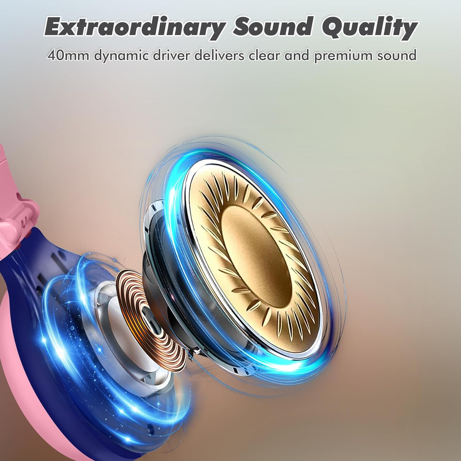 SIMOLIO Kids Headphones Bluetooth with 75Db,85Db,94Db Safe Volume for Hearing Protection, Wireless Headphone for Kids with Mic & Share,Foldable Kids Headset with In-Line Audio Control for Girls (Pink) image number 4