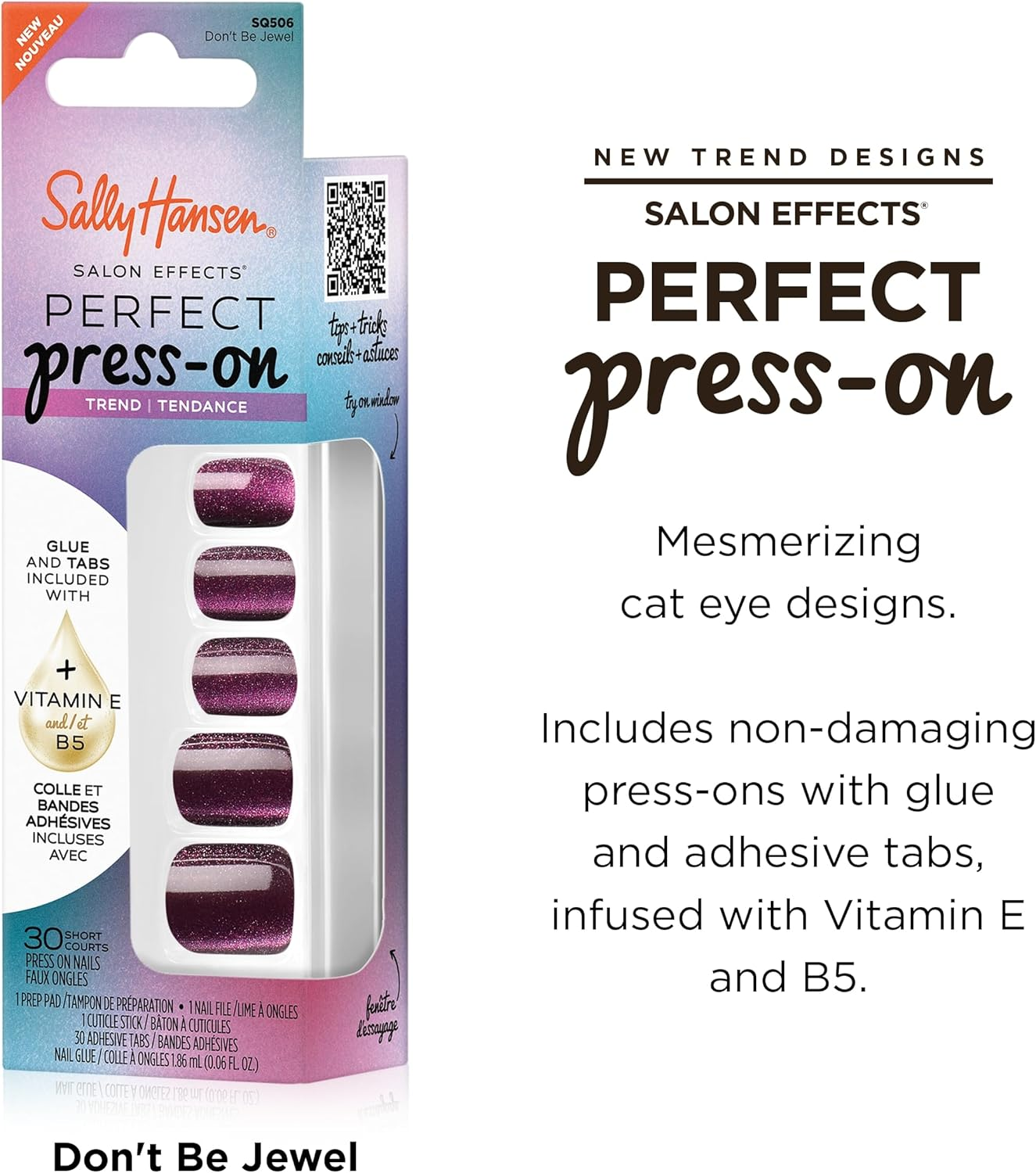 Sally Hansen Salon Effects&reg; Perfect Press On, Don'T Be Jewel​, Press on Nails, Square Shaped, Non-Damaging Adhesive Tabs, File, and Alcohol Pad Included image number 4