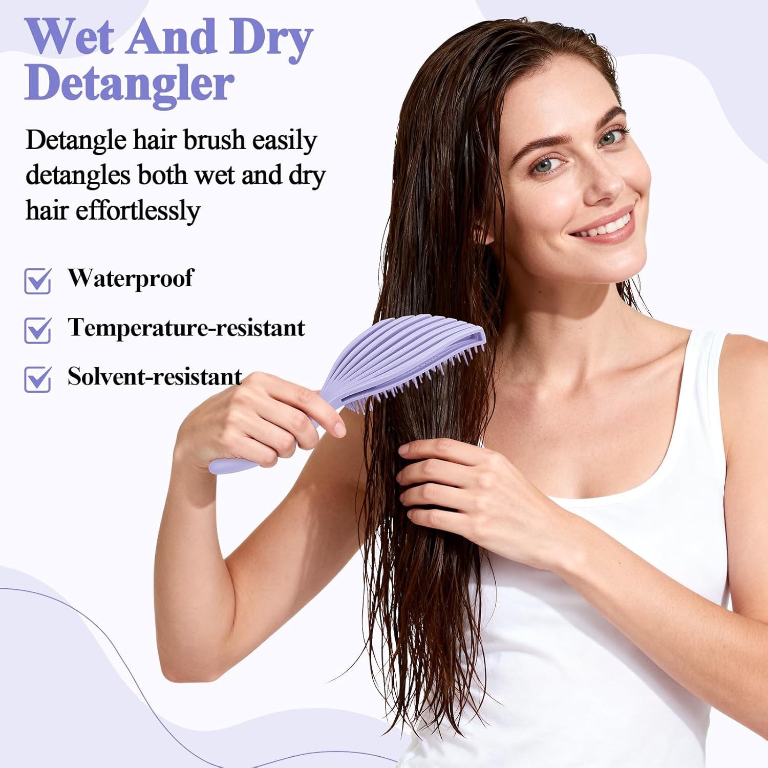 Euqvunn Flexible Purple Hair Brush, Purple Detangle Hair Brush for Wet & Dry Hair, Painless Knot Removal, Soft Rubber Teeth for Scalp Care, Volumizing for Thin/Fine Hair