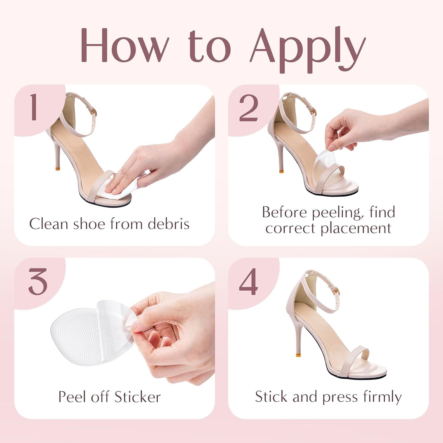 Ball of Foot Cushions for Women, High Heel Metatarsal Pads Women, All Day Comfort Heel Inserts, Pain Relief, Foot Pads for Balls of Feet, One Size Fits All (Clear, 12) image number 5