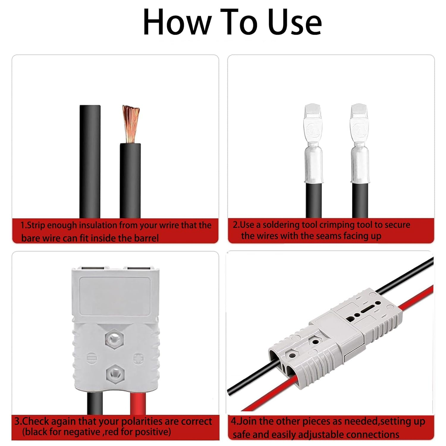 Plug Connectors Tool Compatible with Anderson Style, 10Pcs Grey 50 AMP 6AWG 12-24V DC Power Contacts Plugs,With Solid Copper Terminals for Car Van Modes Motorcycle