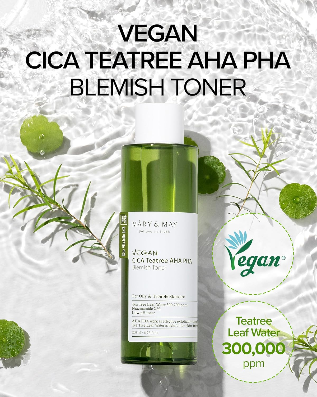 Mary & May Vegan Cica Tea Tree AHA PHA Toner 200 Ml image number 5