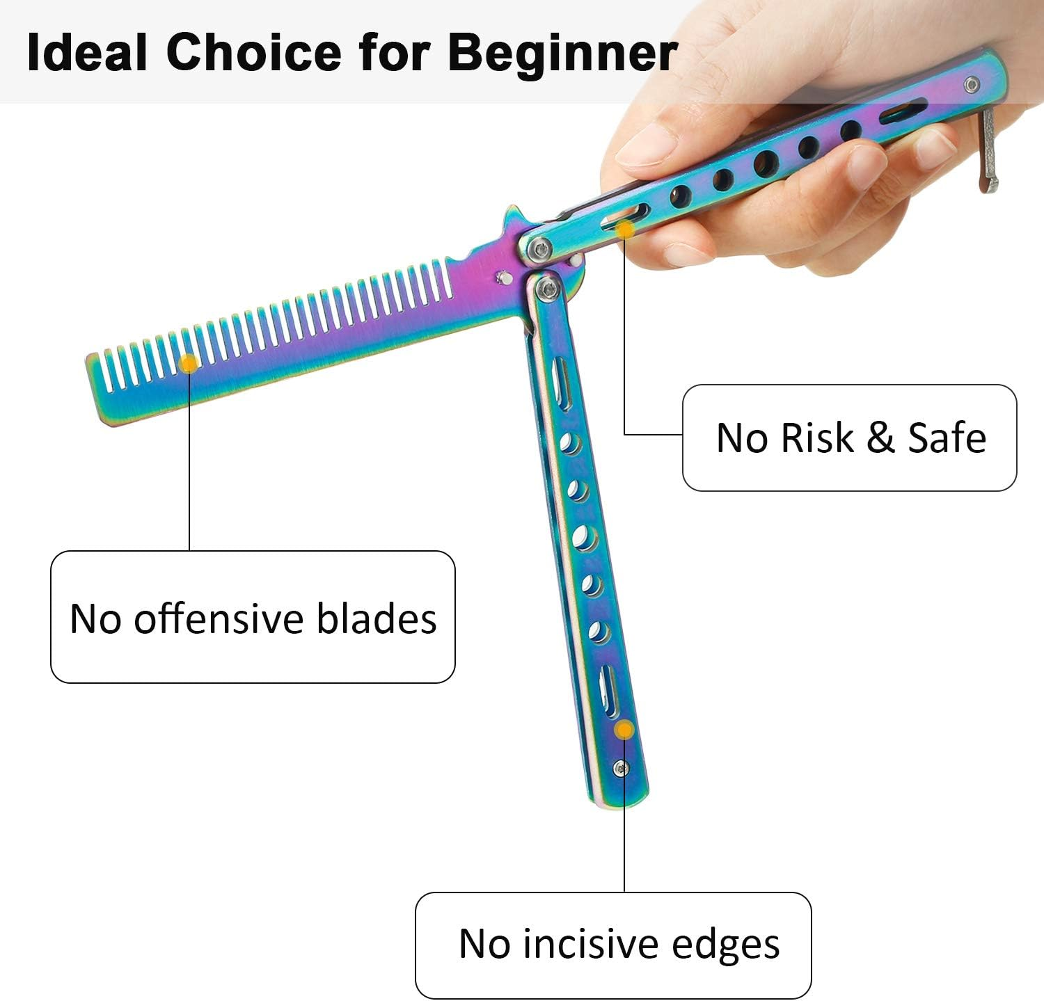 2 Pieces Combs Stainless Steel Folding Practice Combs Hair Styling Tools for Sport Outdoor Use (Colorful)