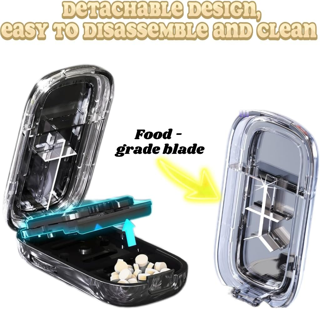 Echu Pill Cutter, Echu Pill Splitter, Adjustable 1/2 1/4 Splitter for Large, Small and Tiny, with Improved Sharp Blade, Professional Portable Pills Cutter for Small and Tiny Pills(Black) image number 2