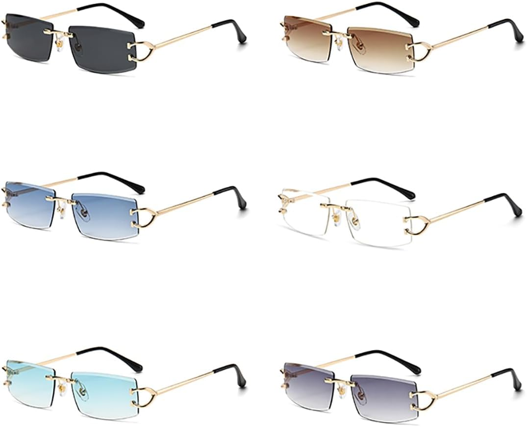 LIGOES Rectangle Sunglasses Metal Fashion Sunglasses Frameless UV400 Lens Sun Protection Glasses - Gold With Black image number 5