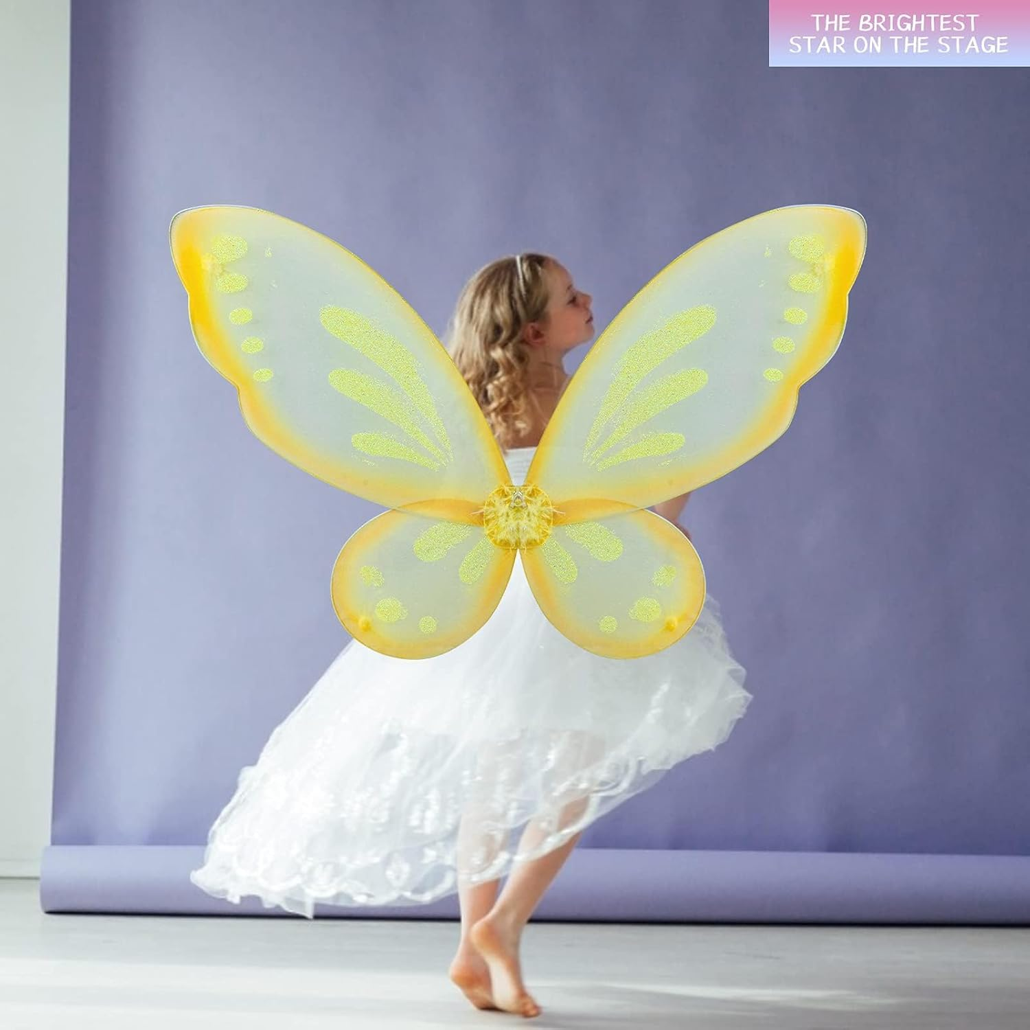 ZIRICHER Big Fairy Wings for Girls,Butterfly Fairy Wings Kids Costume Show Birthday Party Gift image number 6