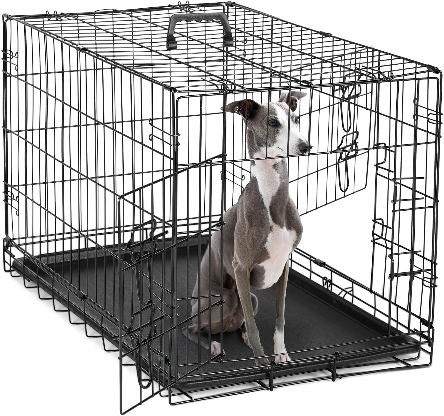 OLIXIS Dog Crate, 36 Inch Medium Double Door Dog Cage with Divider Panel and Plastic Leak-Proof Pan Tray, Folding Metal Wire Pet Kennel for Indoor, Outdoor, Travel image number 1