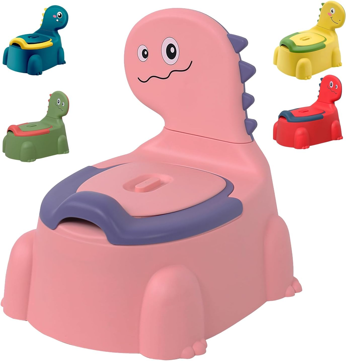 Kaiounni Toddler Potty Seat &ndash; Comfortable Dinosaur Design Toilet Trainer with Non-Slip Mat, Backrest, Soft Lid, and Portable for Boys & Girls Aged 1-6, Safe Potty Training Seat (Pink)