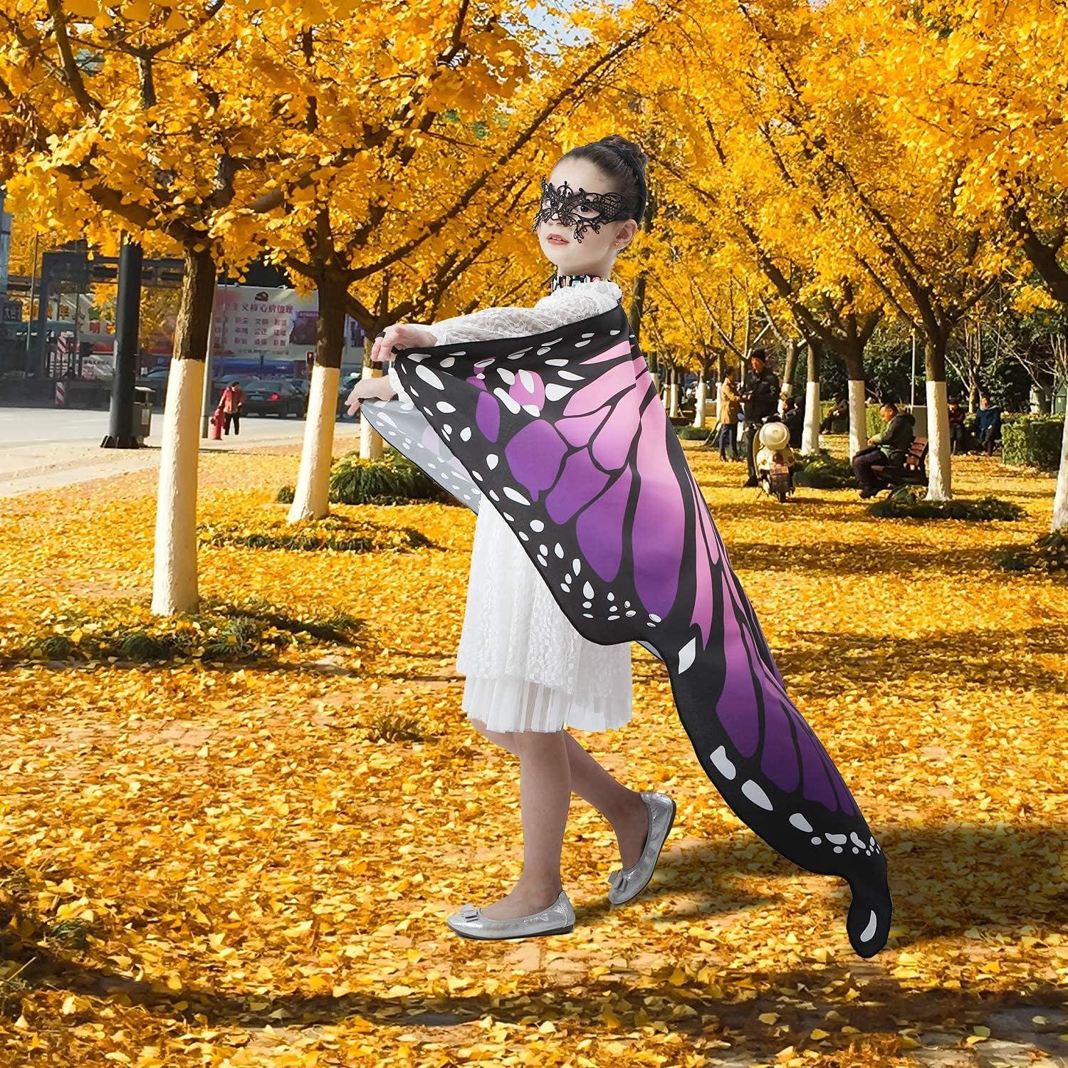 JEPOZRA Butterfly Wings Cape for Girls Kid Fairy Wing Halloween Costumes Dress up Shawl