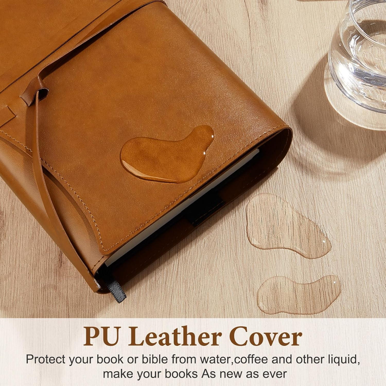 Pink Dino PU Leather Bible Cover for Men and Women, Paperback Protector for Book Lovers, Accessories, Brown image number 3