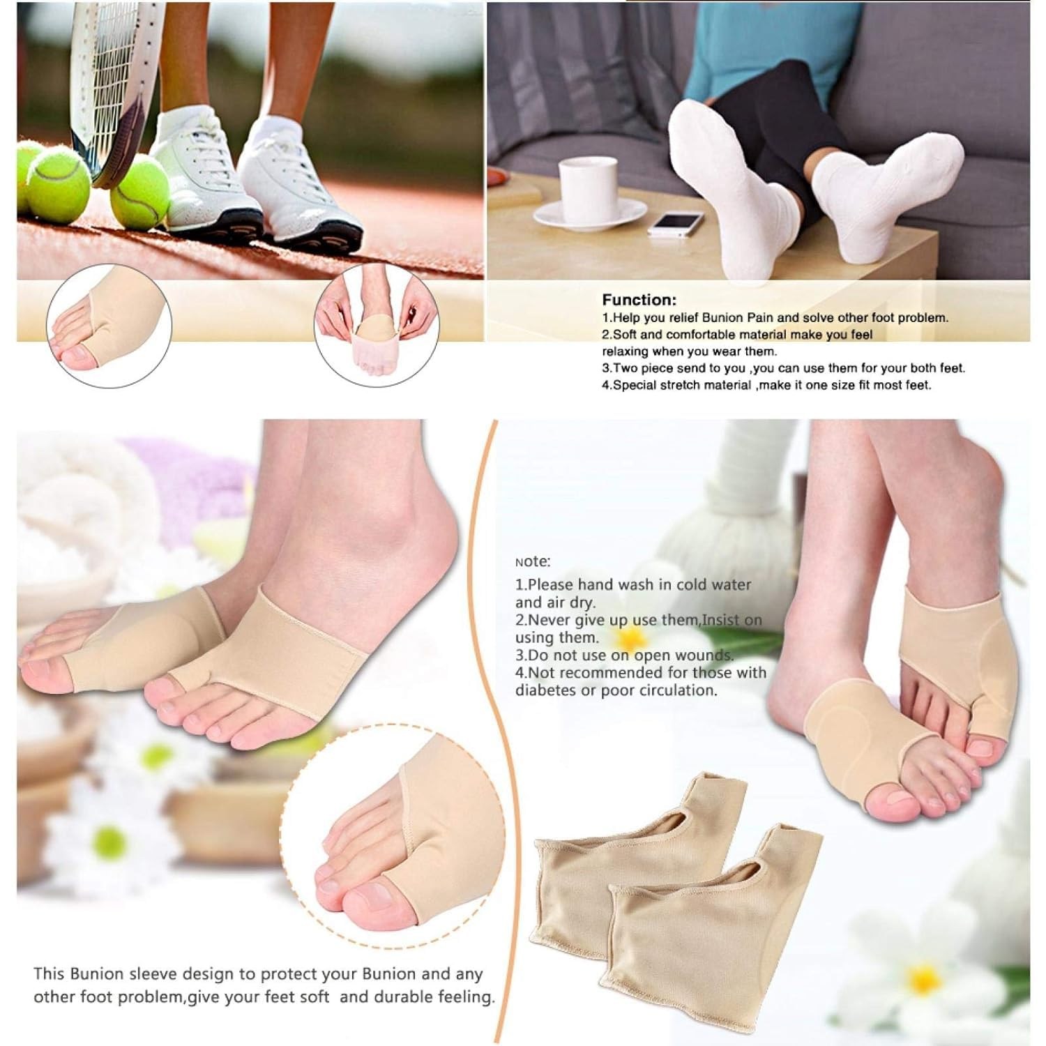 2Pair Bunion Corrector Bunion Relief Sleeves for Big Toe Straightener,Orthopedic Corrector Brace Protector Bootie Toe Separator for Men Women Hallux Valgus at Day Harmer Toe Elder image number 4
