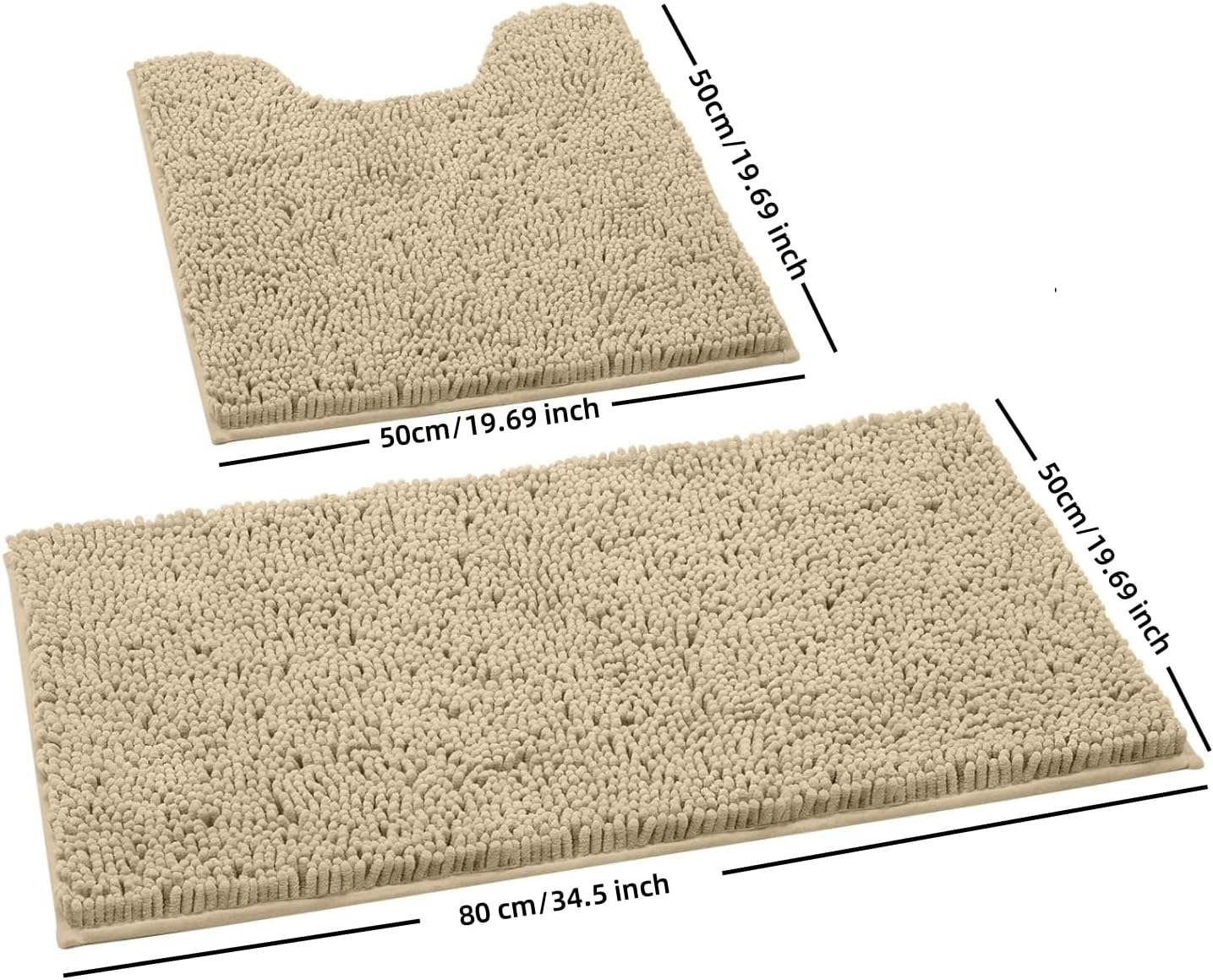 Taicols Bath Mat Set, 2 Pcs Non-Slip Microfiber Shag Bathroom Rug Mat, Chenille Non-Slip Back Bathroom Mat, U Shape Toilet Rug Fleece Softness, Bathroom Carpet, Super Soft Microfiber Bath Rug (Camel) - Gray image number 2