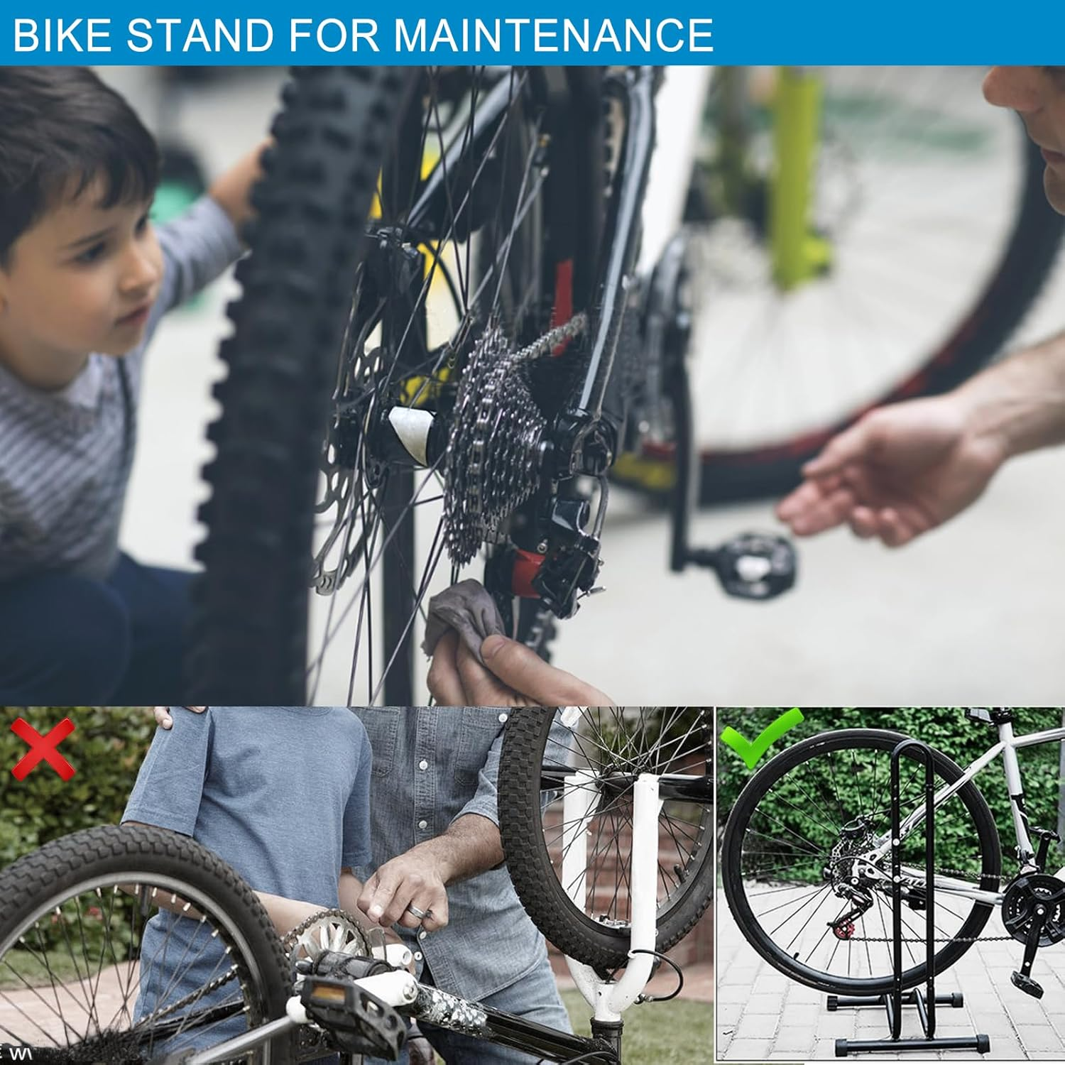 Bike Stand Freestanding Bicycle Stand Portable Space Saving Bike Storage for Mountain|Road|Kids Bike. Bicycle Parking Storage for Indoor|Outdoor. Bike Rack for Maintenance. image number 5