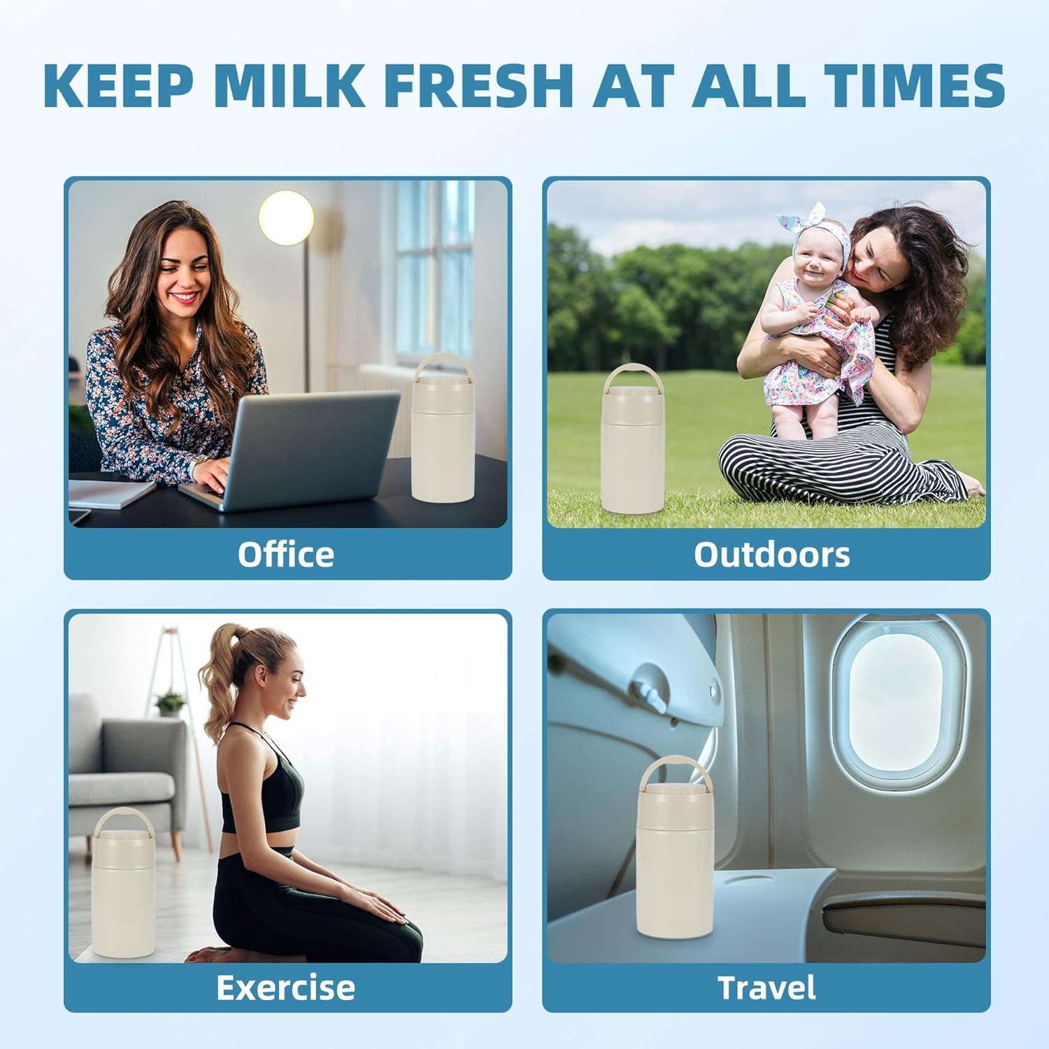 Portable Breast Milk Cooler, Stainless Steel Breastmilk Storage Keeps Breastmilk Cold for up to 24 Hours, Breast Milk Chiller Included Ice Pack for Women Outdoor Travel - Blue image number 6