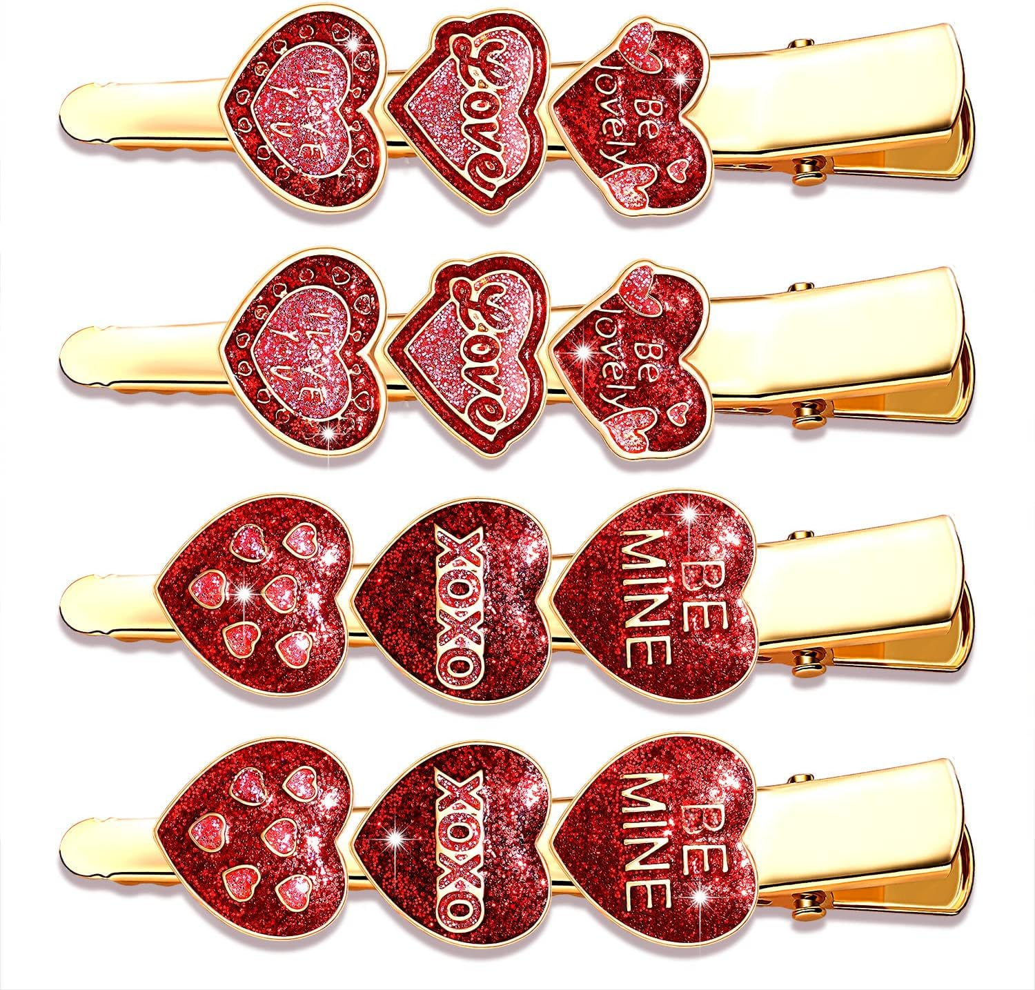 PHALIN 4PCS Valentine&rsquo;S Day Hair Clips Rhinestone Heart Hairpins for Women Sweet Love Alligator Clips Barrettes Sparkling Styling Hair Accessory (4PCS D) image number 1
