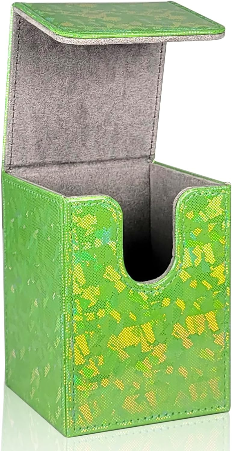 Dmoicols Sparkly Card Deck Box Holds 100+ Single Sleeved Cards,Leather Card Storage Case,Mtg Commander Deck Box with 2 Dividers Fit TCG CCG Magic Cards Vertical (Sparkly Cyan Piece)