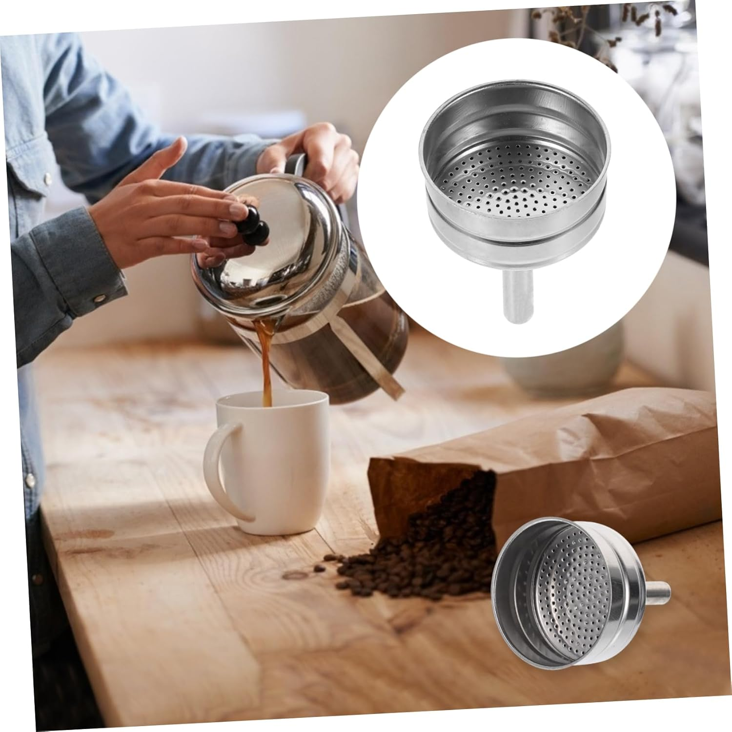 Hoement Reusable Stainless Steel Pot Funnel Easy Cleaning Coffee Filter Dripper Filter Cup Tea Slag Funnel image number 4