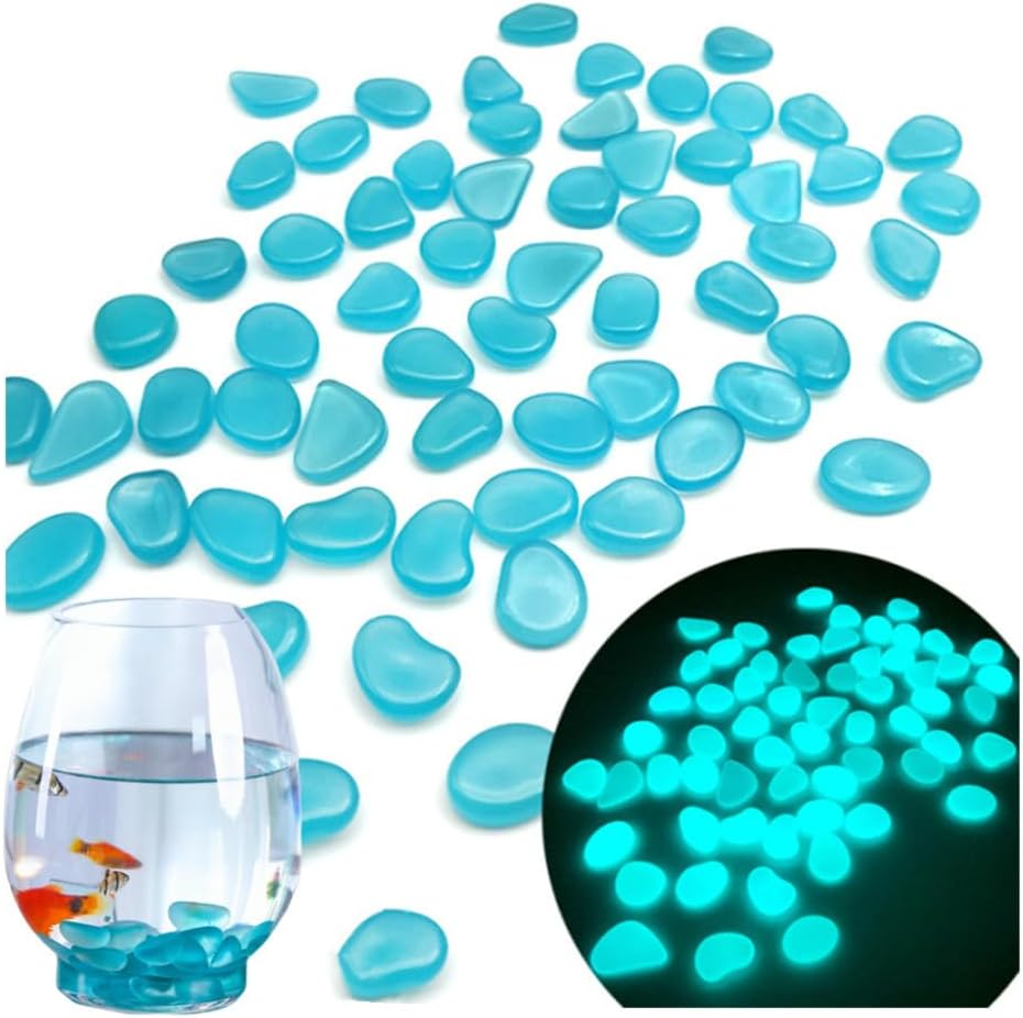 Naisfei Glass Stones, 200 Pcs Fish Tank Rocks Glow in the Dark,Pebbles Stone for Fish Tank Aquarium Garden Plant Pots Bonsai Walkway(Blue)