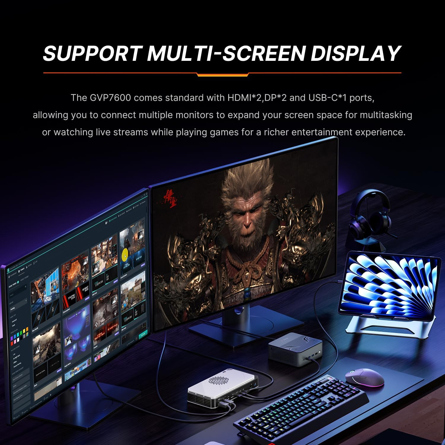 BOSGAME GVP7600 AMD Radeon RX 7600M XT Egpu External Graphics Card USB Hub USB4 | Oculink | HDMI | Display Port | LAN | M.2 NVME SSD Expansion Slot image number 4