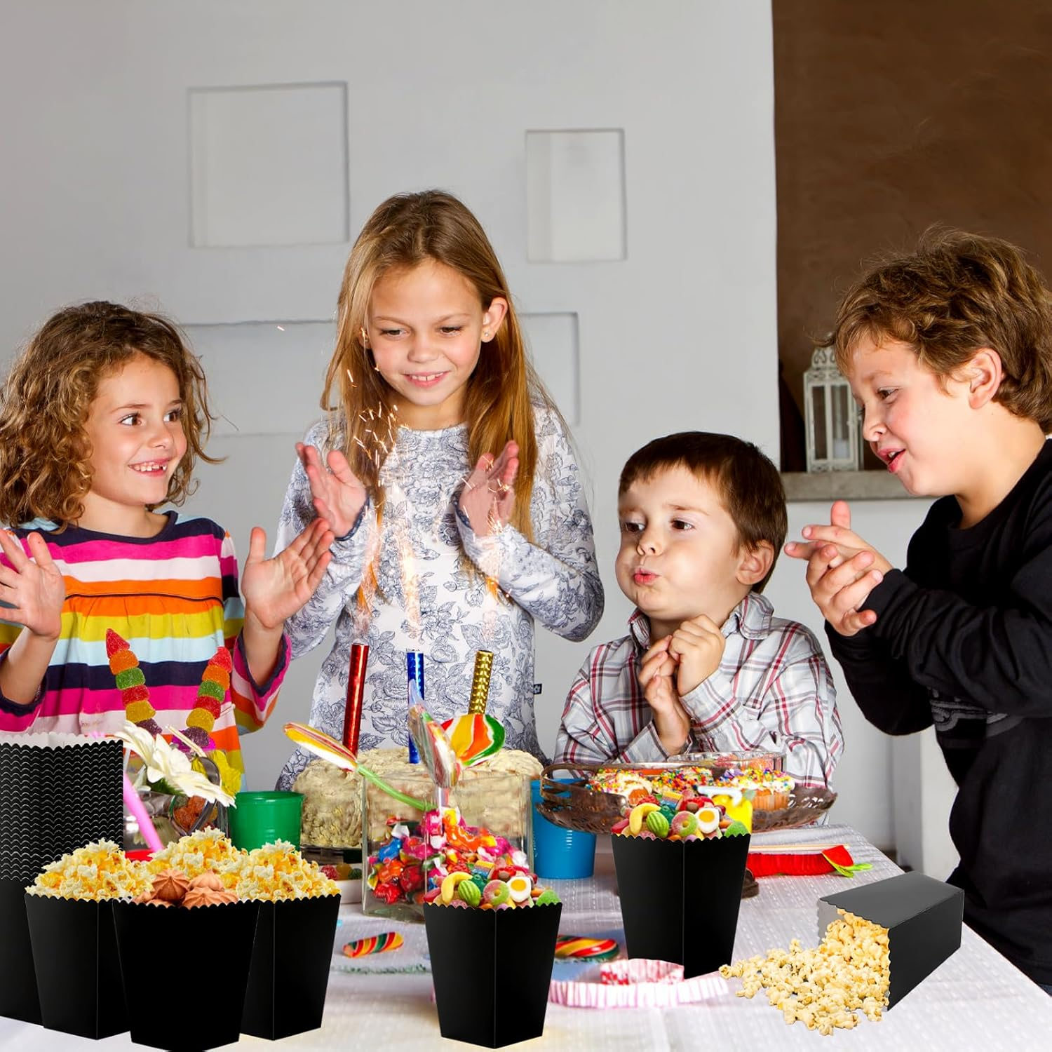 200 Pcs Mini Popcorn Boxes for Party Black Popcorn Bags Cardboard Popcorn Cups Disposable Snack Candy Popcorn Containers Holder for Halloween Christmas Birthday Wedding (2.2 X 4.2 X 3 Inches) image number 2