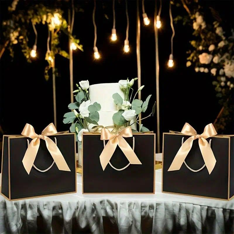 Gift Bags with Handles - Large Black 12 Pack, Wedding & Bags with Gold Ribbon, Elegant Paper Party Bags for Luxury Gift Packaging Bulk, Australia image number 3