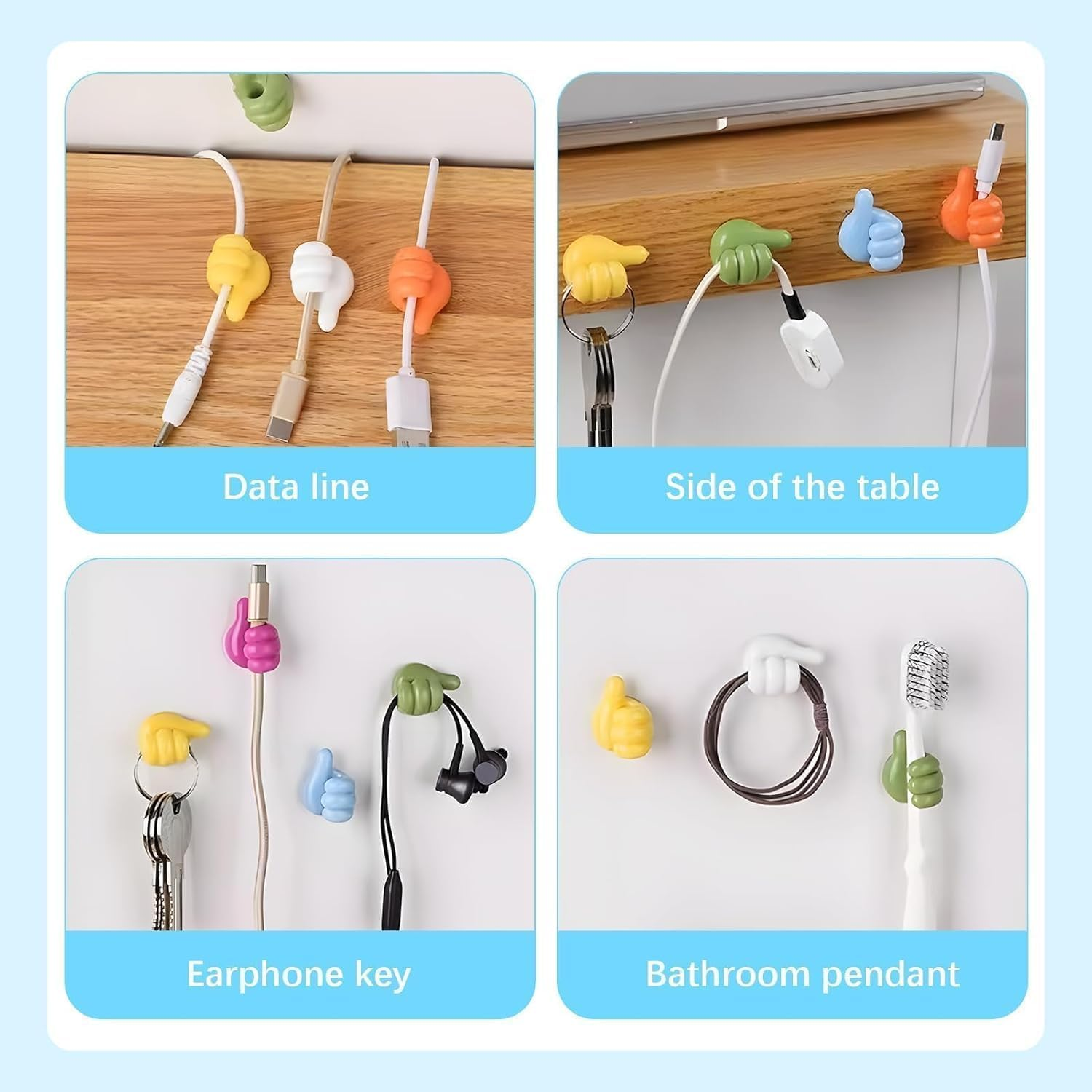 20Pcs Thumb Cable Clips - Colourful Cord Organisers for Desk & Wall, Adhesive Cable Management Hooks for Office/Kitchen/Bathroom (Random Colours, 2.5Cm) image number 5