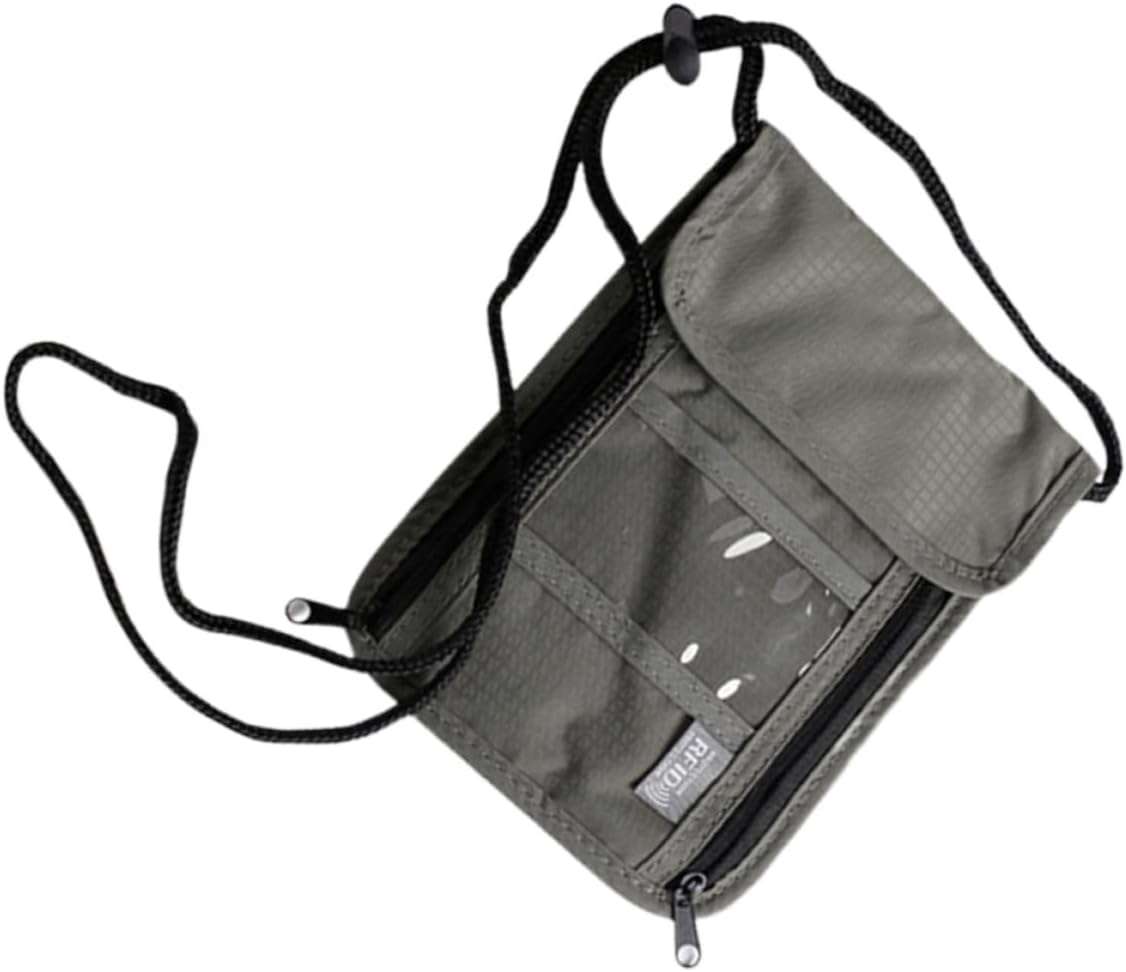 SECFOU Travel Passport Holder Wallet Neck Hanging Bag with Transparent Pocket Multifunctional Credit Card Organizer and Phone Pouch for Men Women Grey image number 2