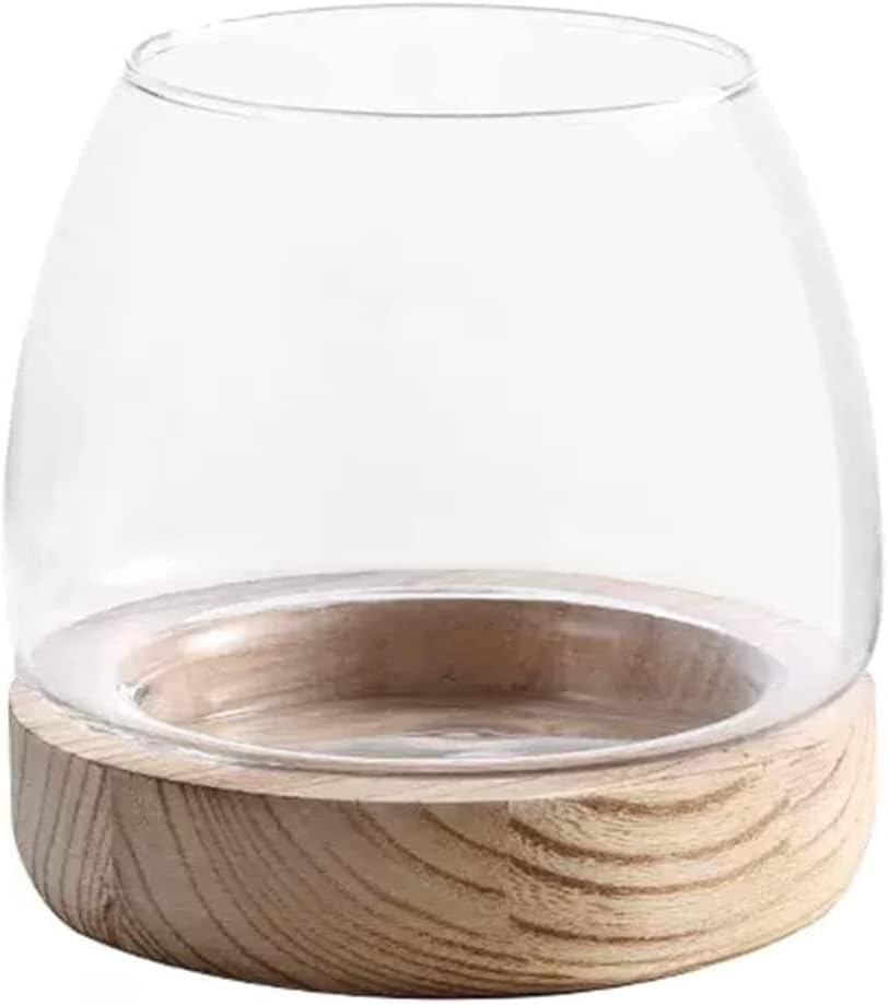 Glass Hydroponic Plant Terrarium, Clear Glass Fish Tank Bowl for Plant and Betta Fish, Unique Fish Bowl Aquarium with Wood Base Zzhugyin (C) image number 3