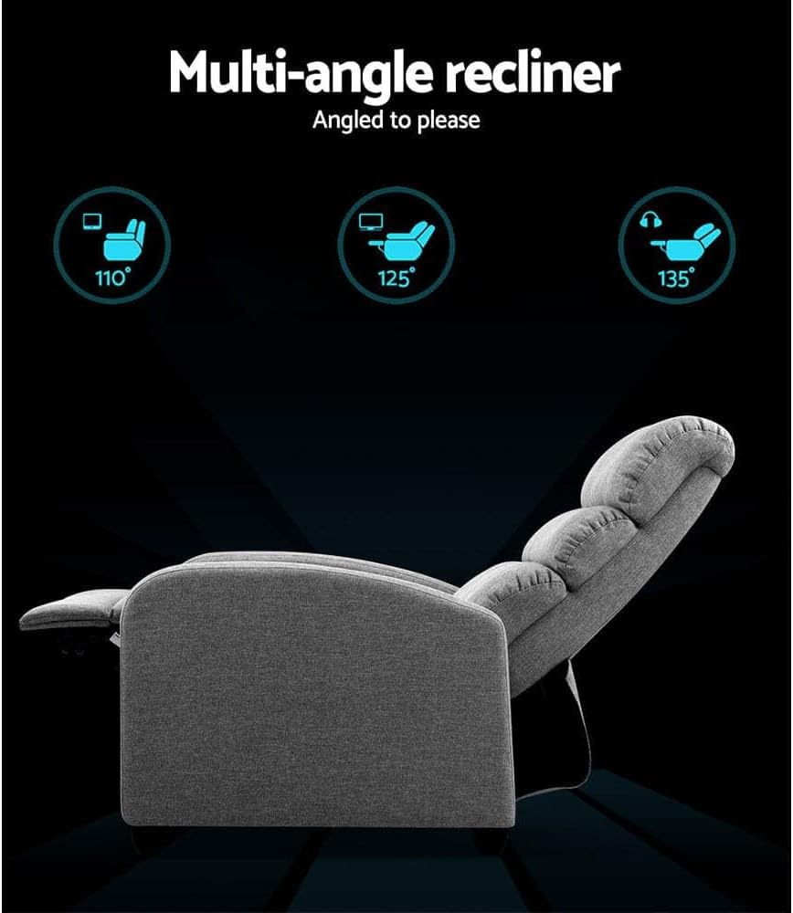 Artiss Recliner Chair Fabric Lounge Sofa Armchair, Home Furniture Health Personal Care, Adjustable Backrest Footrest Seat for Ultimate Comfort Office Grey image number 3