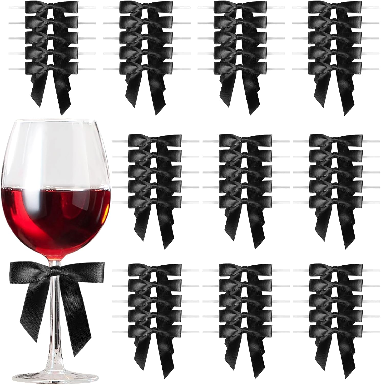 Satin Ribbon Sky Blue Bow Decor 2.5" Premade Pink Twist Tie Bows for Gift Wrapping Treat Bags Party Favors Wedding Decorations - 50 Counts