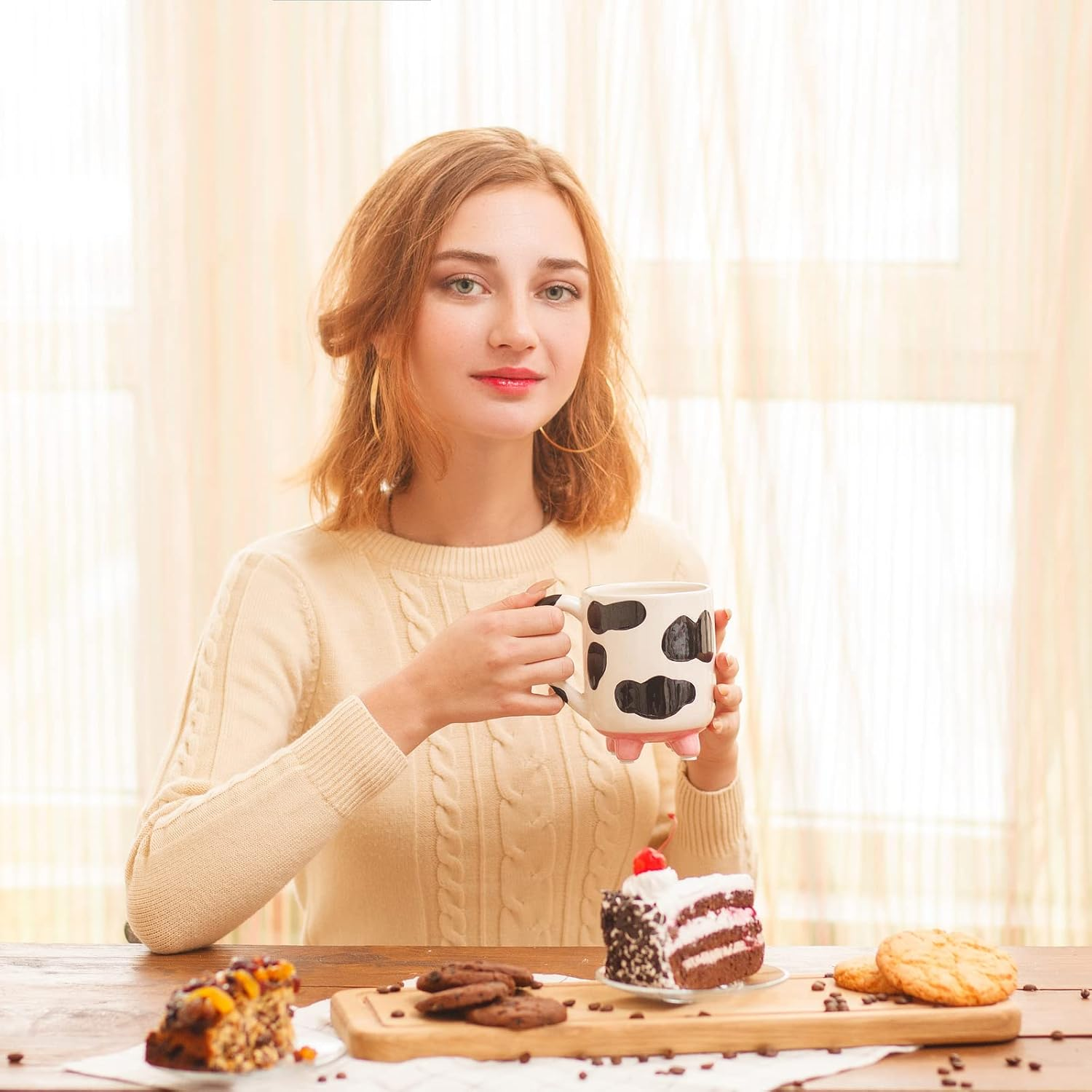 SWEETLO Cow Coffee Mug with Udders - Cow Print Cup Gift - 15Oz Ceramic Taza De Vaca