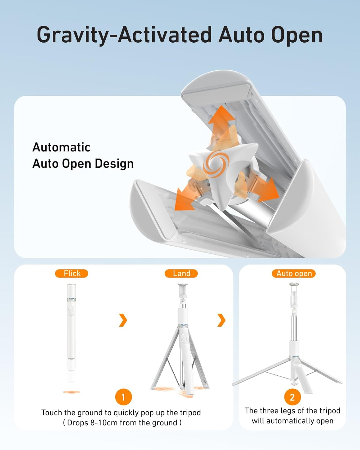 TELESIN 70" Phone Tripod Stand, Gravity-Activated Auto-Open Selfie Stick, Extendable Cell Phone Stand with Magnetic Bluetooth Remote, 360&deg; Adjustable Travel Phone Tripod for Iphone/Android image number 1