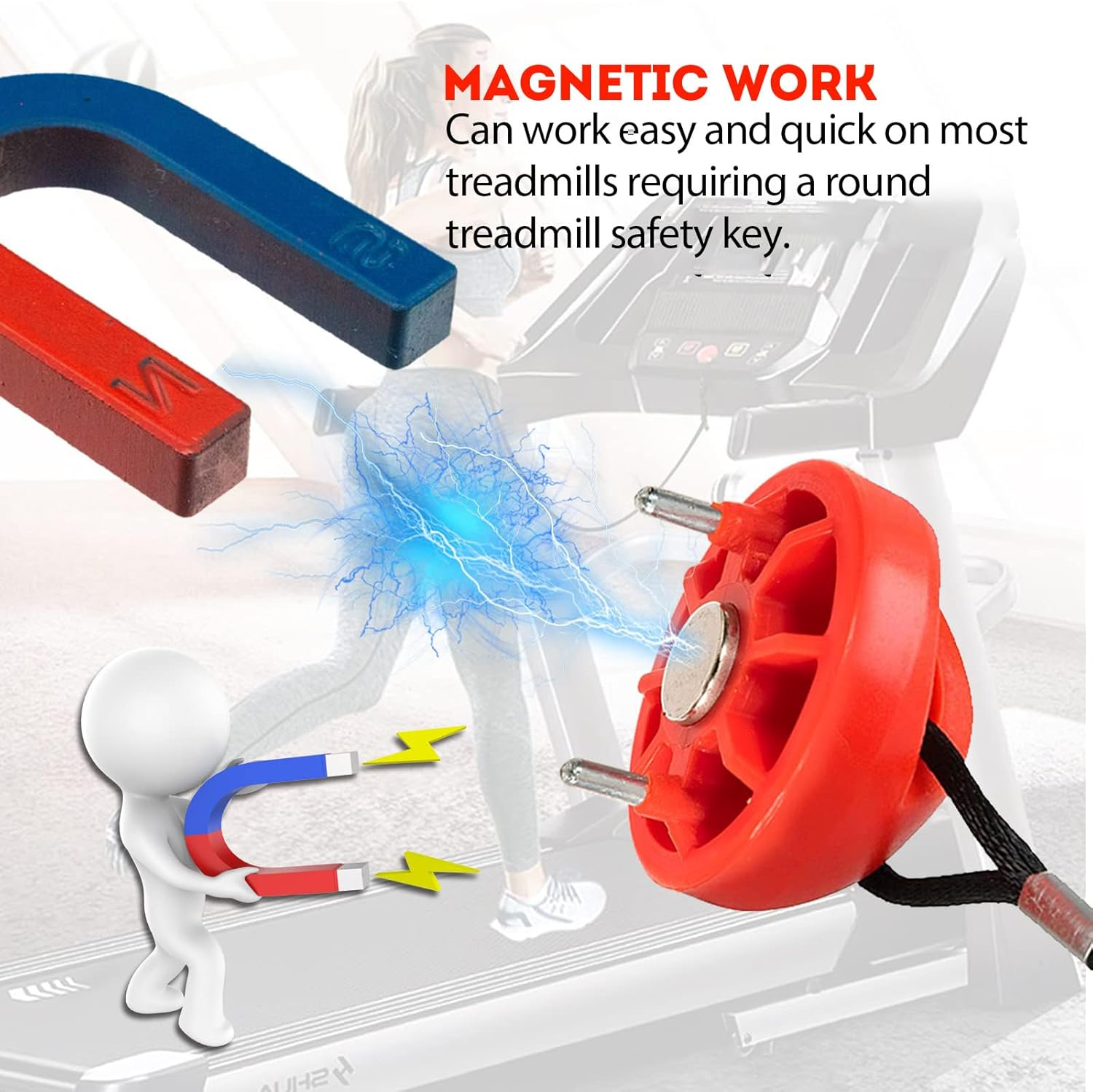 Treadmills Safety Key, Treadmill Universal Magnet Key Replacement Safety Key - 2Pcs, for Nordictrack, Proform, Image, Weslo, Reebok, Epic, Golds Gym, Healthrider Treadmills image number 2