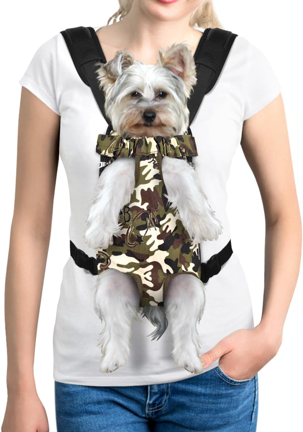 YUDODO Pet Dog Carrier Backpack Adjustable Dog Front Carrier, Legs Out Easy-Fit Dog Travel Backpack Carrier for Hiking Camping for Small Medium Dogs Cats and Rabbits (Medium, C-Blue White Strip)