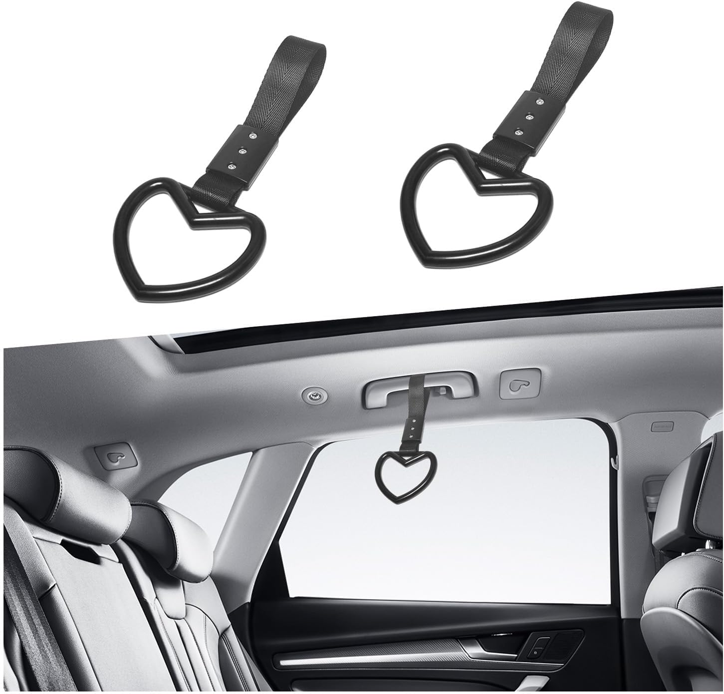 2PCS Ring Heart Shaped Car Hand Straps, Cute Rear Bumper Warning Rings Drift, Warning Loops for Car Interior Decor (Orange & Black)