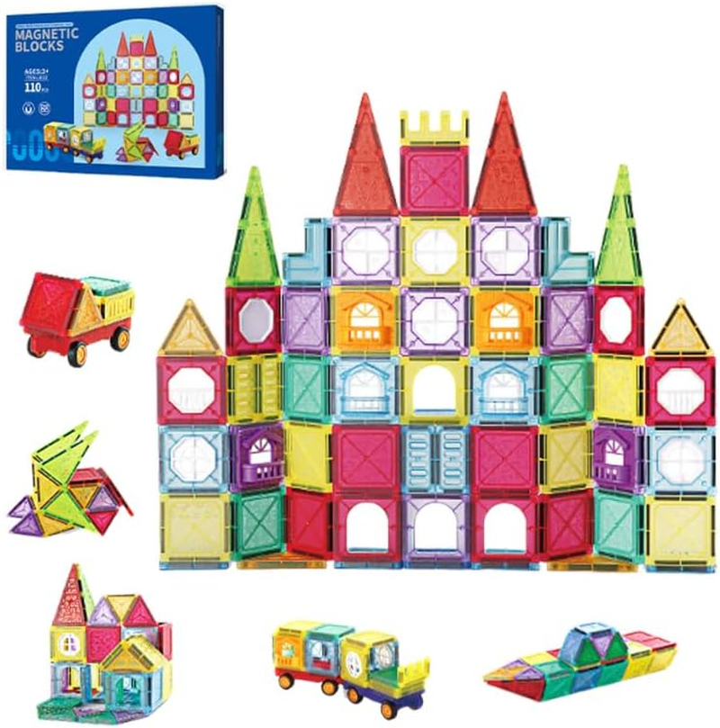 110PCS Magnetic Building Blocks Kids, Large Transparent Alphanumeric STEM Toys with Thickened Core, Colorful Light Effects, Educational Construction Set Boys Girls (AU) image number 2