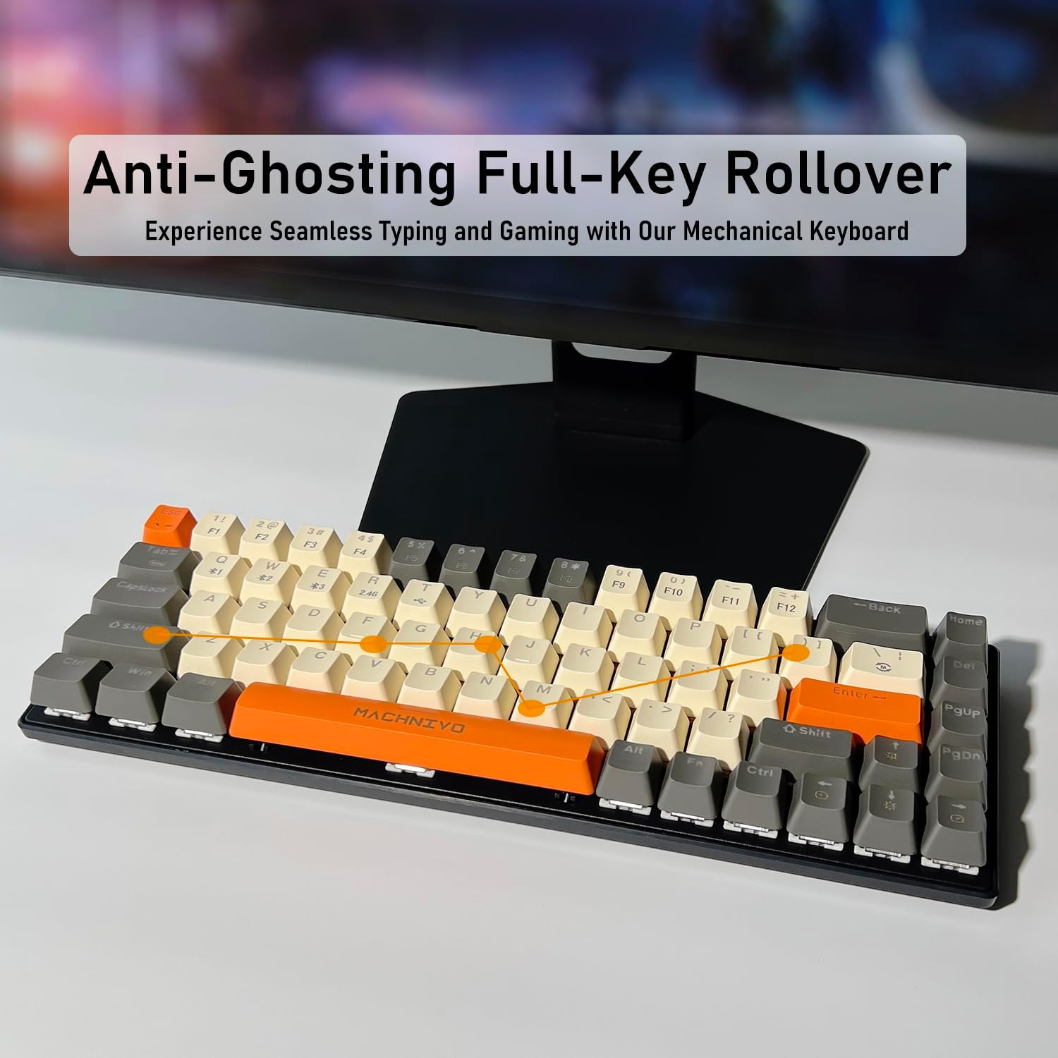 60% Wireless Mechanical Keyboard, MACHNIVO K11 68 Keys Gaming Keyboard Hot Swappable, 2.4Ghz/Bluetooth/Usb-C to a Cable, RGB Creamy Keyboard Compatible with Windows/Mac (Red Switch, Black & Orange) image number 1