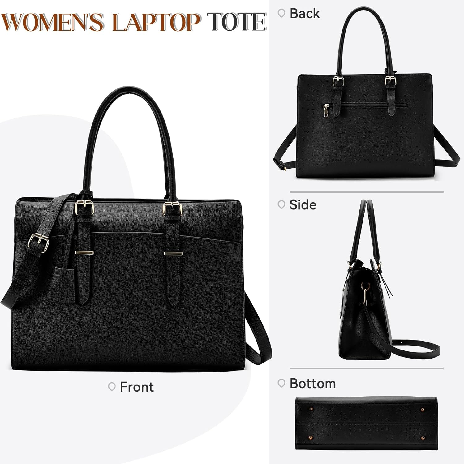 15.6Inch Laptop Tote Bag for Women,Vaschy Large Vegan Leather Work Tote Bag Briefcase Computer Bag Handbag Shoulder Bag Briefcase for Business Office Travel - Brown image number 2