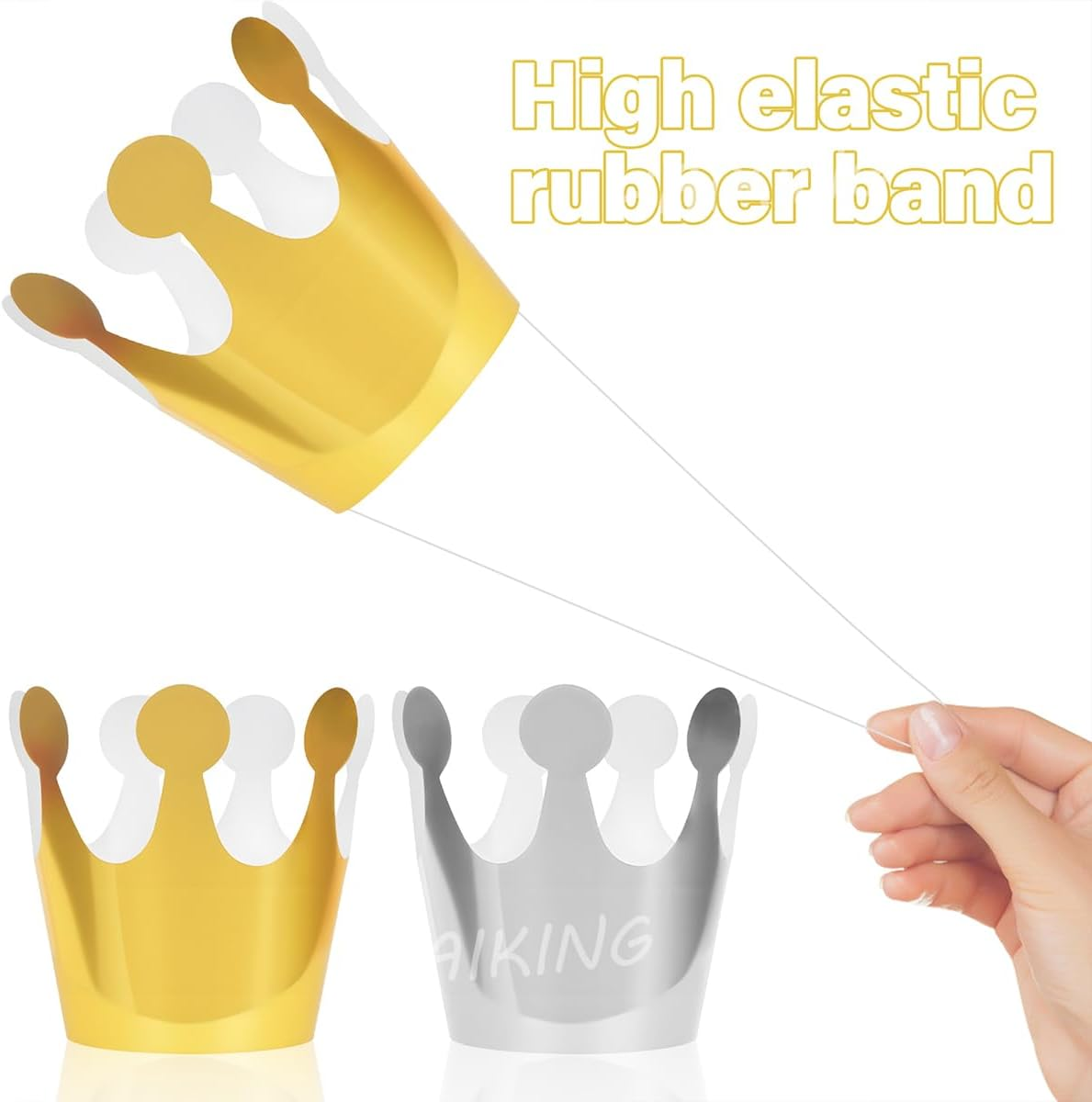 HAIKING Paper Crown Hats, 20 PCS Golden & Silver Birthday Hats for School, Anniversary, Party Supplies (Elastic)