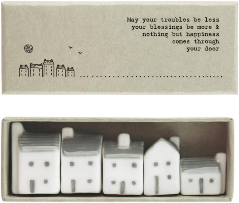 East of India Porcelain Mini Houses Gift, Street in a Box, Inspirational Keepsake Gift, Boxed Thinking of You Gift, Happiness Gift, Small Porcelain Houses