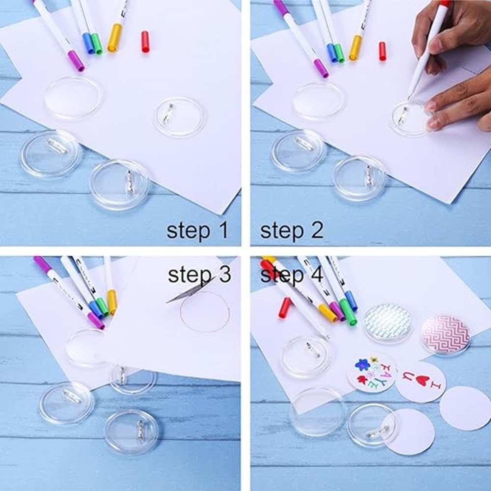 JRGTDS Acrylic Button Pin Badges, 24 Pcs 2.3 Inch Clear round Pin Blank Buttons Badges, DIY Crafts Supplies, Office, School Activities