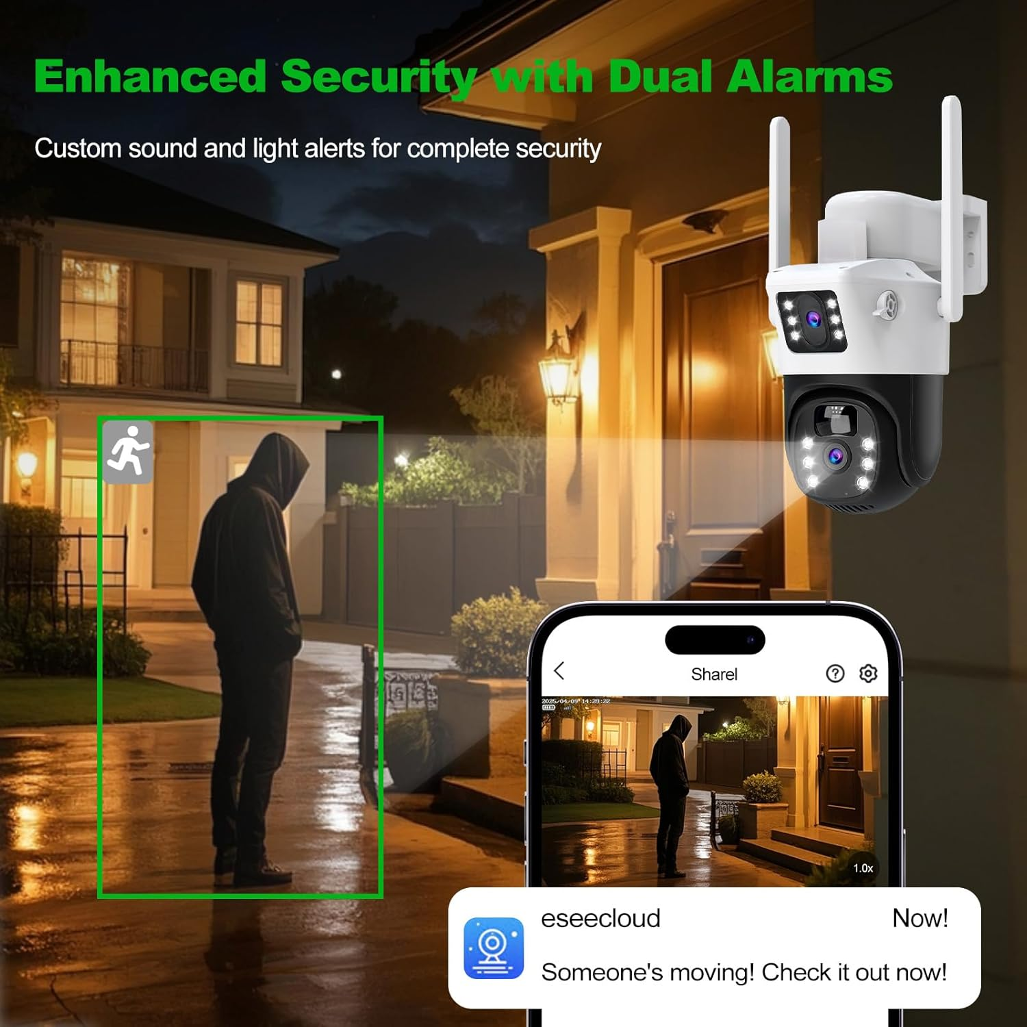 Oolong Security Camera Outdoor Wireless with Dual Lens Dual PIR,10400 Mah Battery,355&deg;P 90&deg;T, 8W Solar Panel,Solar Home Wifi Surveillance Ring Camera with Color Night Vision,64Gb Card Included,Ip66 image number 1