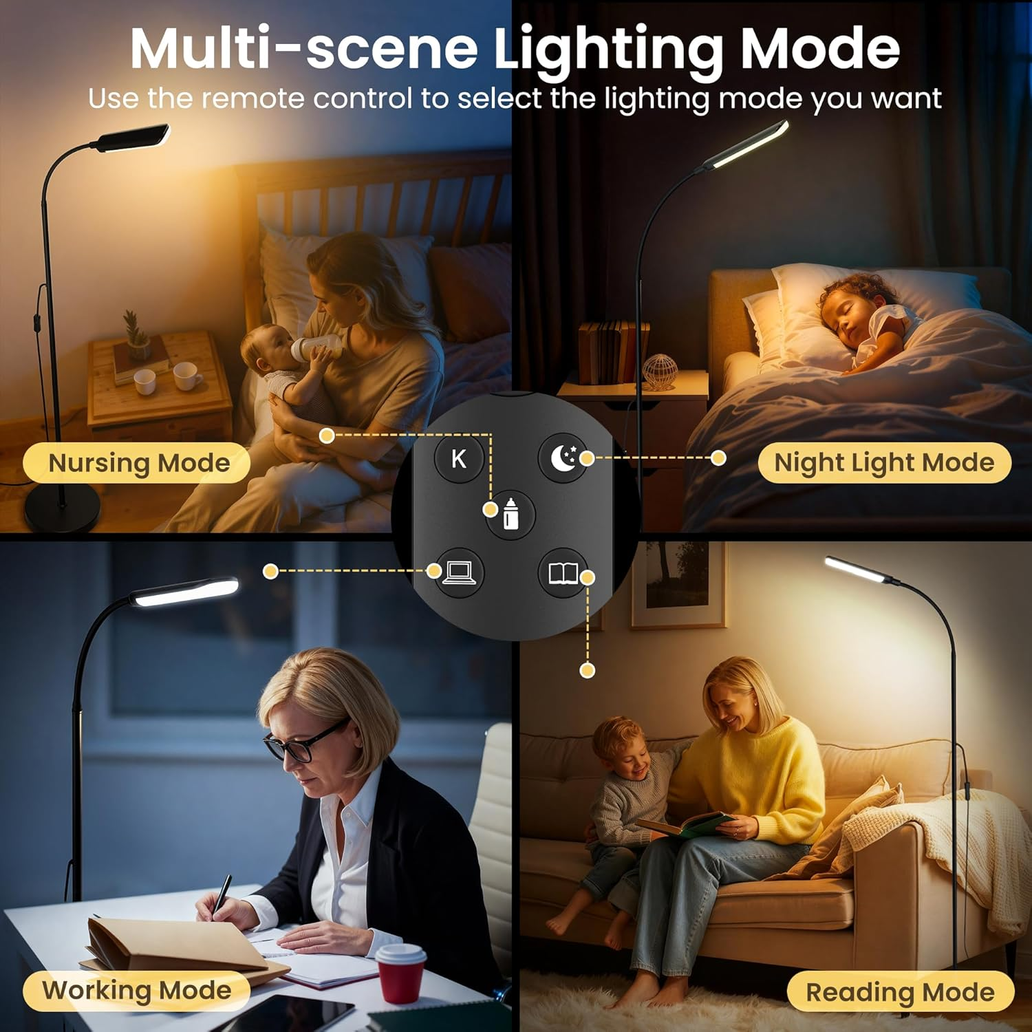 LED Floor Lamp, 1300Lm Standing Lamp with 4 Scene Modes, 175Cm Conner Lamp with Stepless Dimming/Color Temperature, 360&deg;Rotatable Neck Floor Lamps for Living Room, Office, Reading, Bedroom image number 1