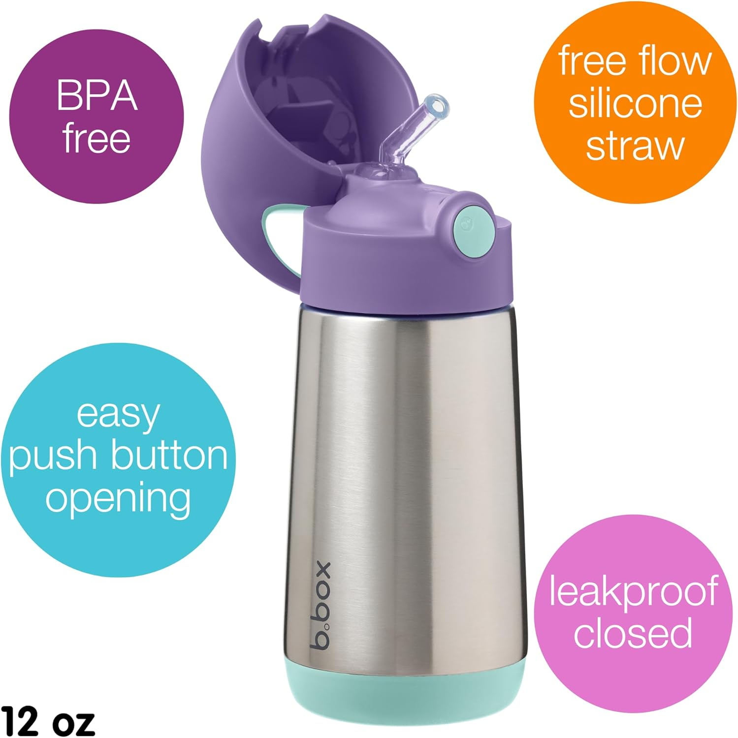 B.Box Insulated Drink Bottle Replacement Straw Tops - Lilac Pop image number 2